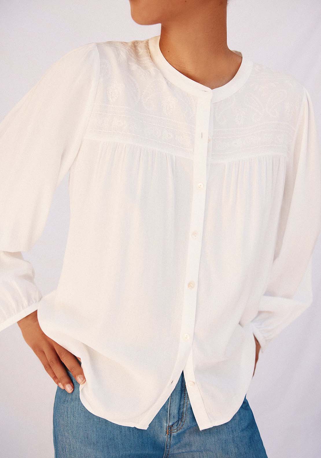 Blouse With Embroidered Detail - White
