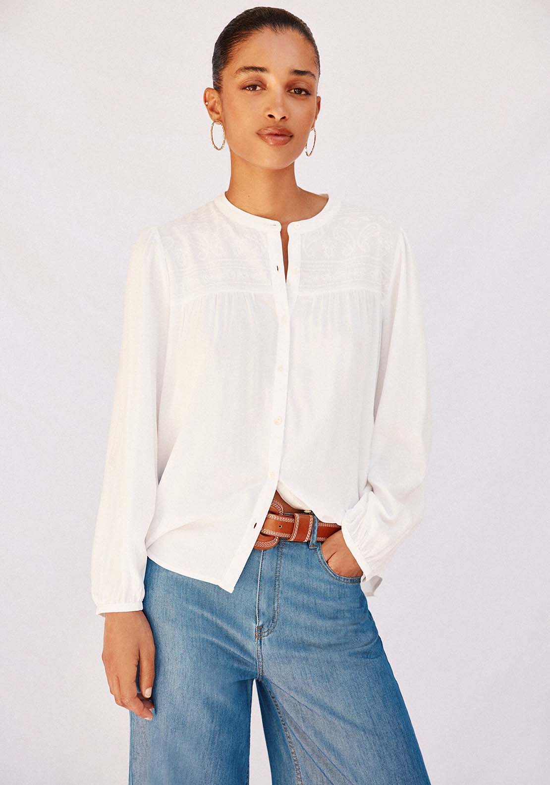 Blouse With Embroidered Detail - White