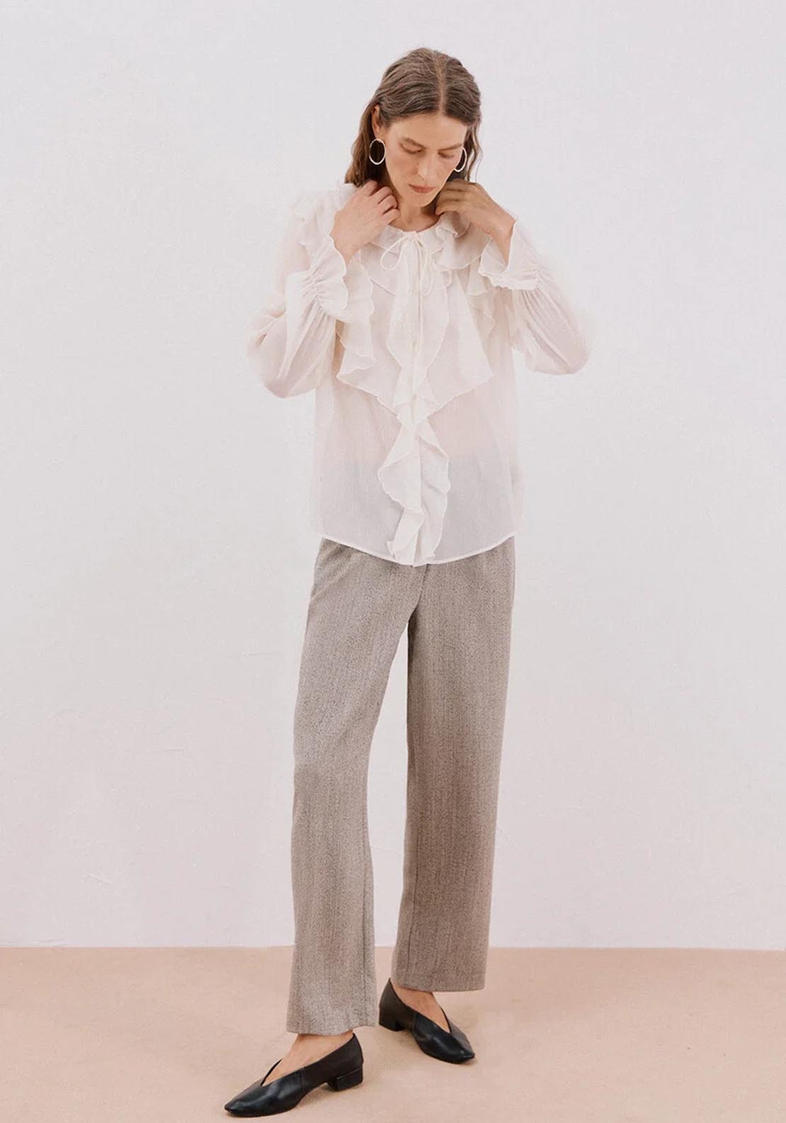 Cortefiel Flounced front blouse - White 5 Shaws Department Stores