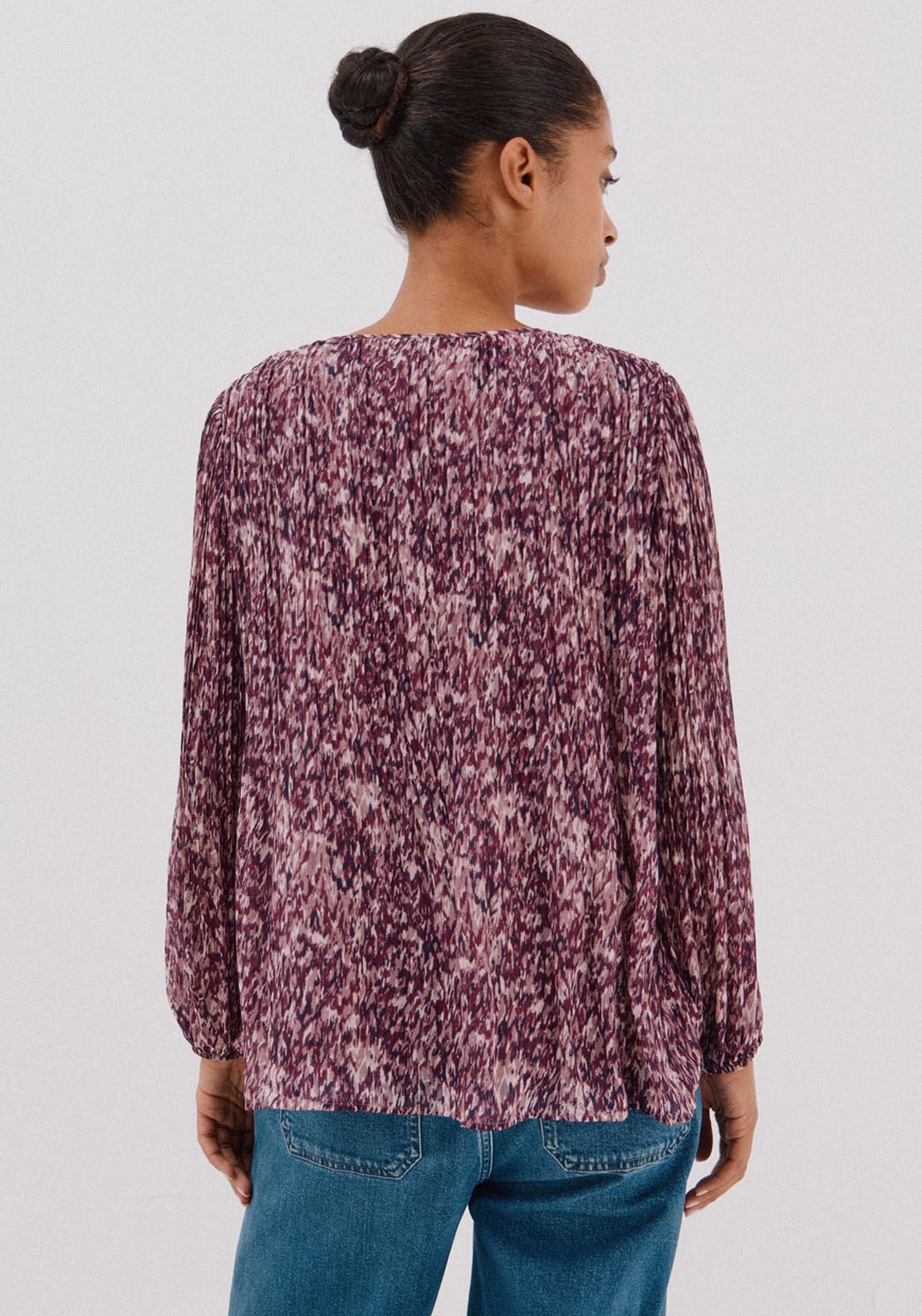Contrast Pleated Blouse - Burgundy
