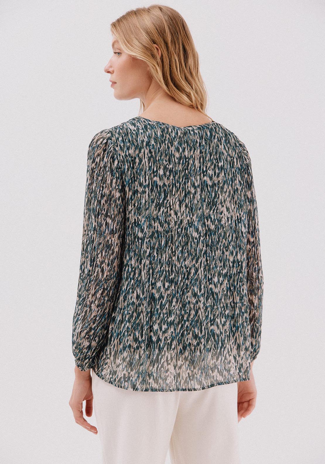 Contrast Pleated Blouse - Multicolour