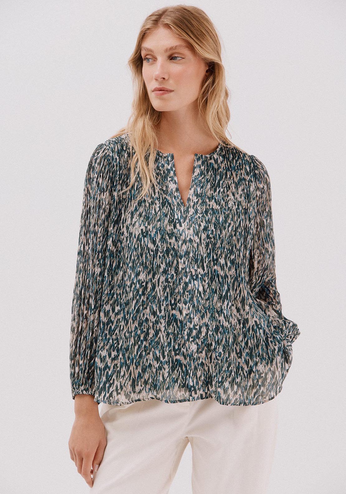 Contrast Pleated Blouse - Multicolour