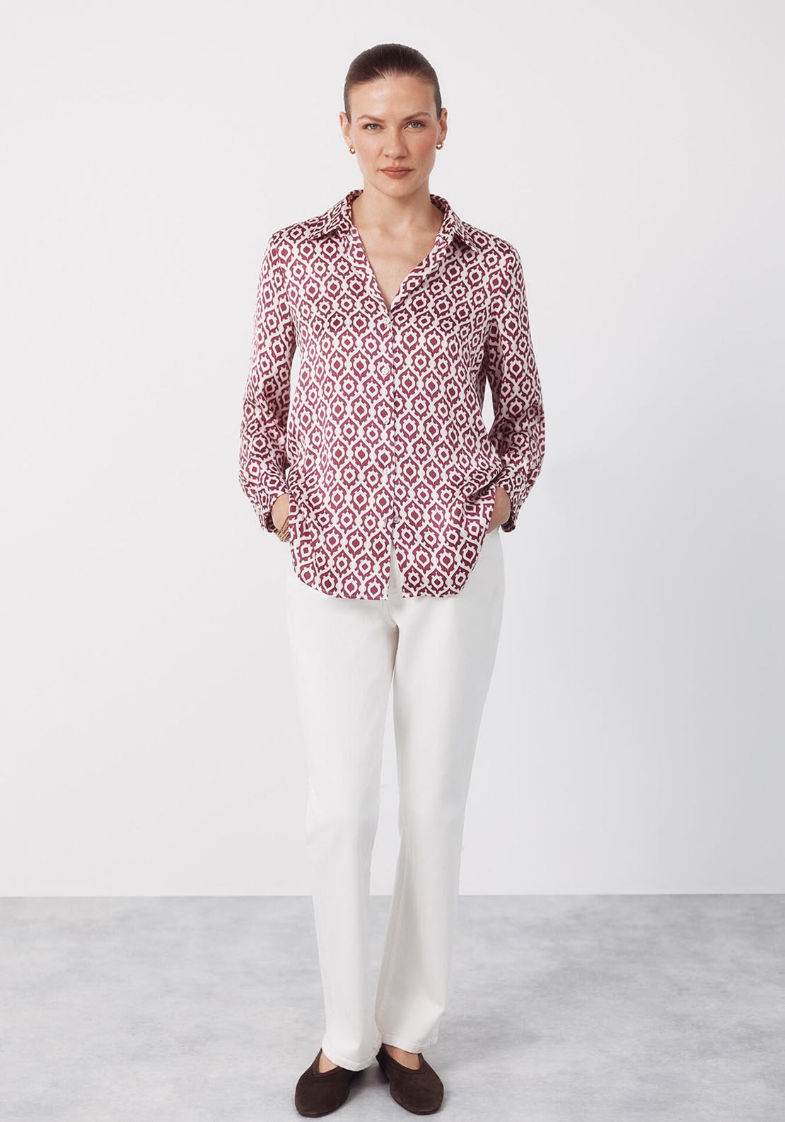 Cortefiel Satin Finish V Neck Shirt - Purple 5 Shaws Department Stores