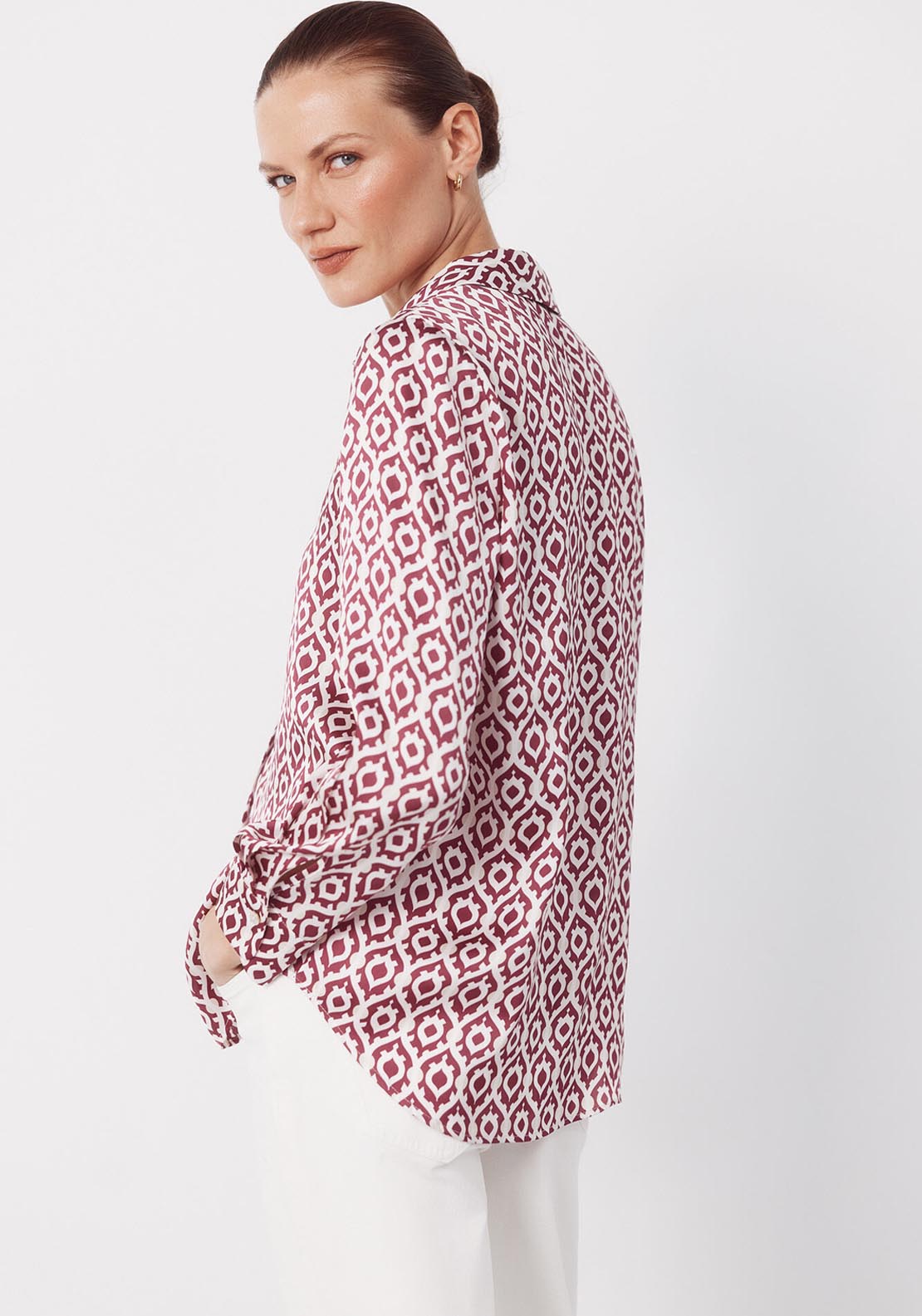 Cortefiel Satin Finish V Neck Shirt - Purple 2 Shaws Department Stores
