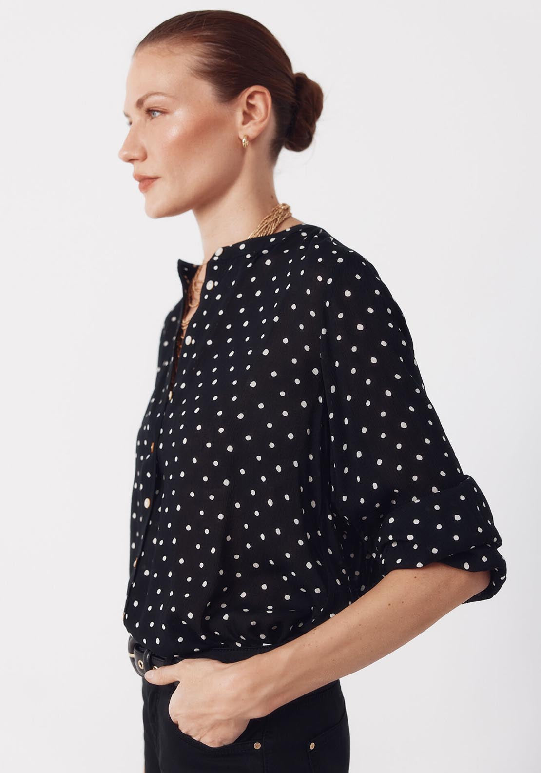 Round Neck Blouse - Grey