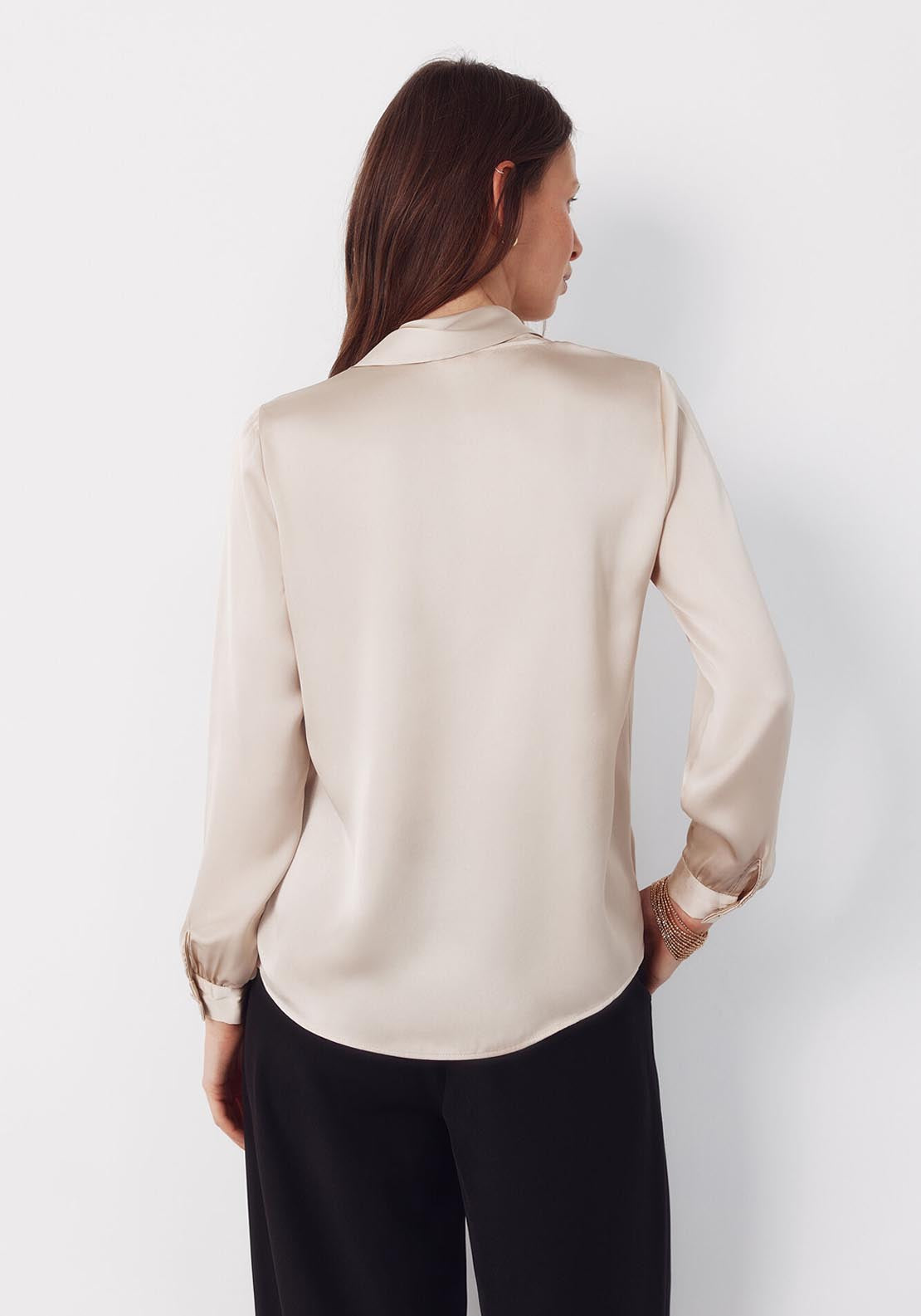 Satin Blouse With Bow - Brown