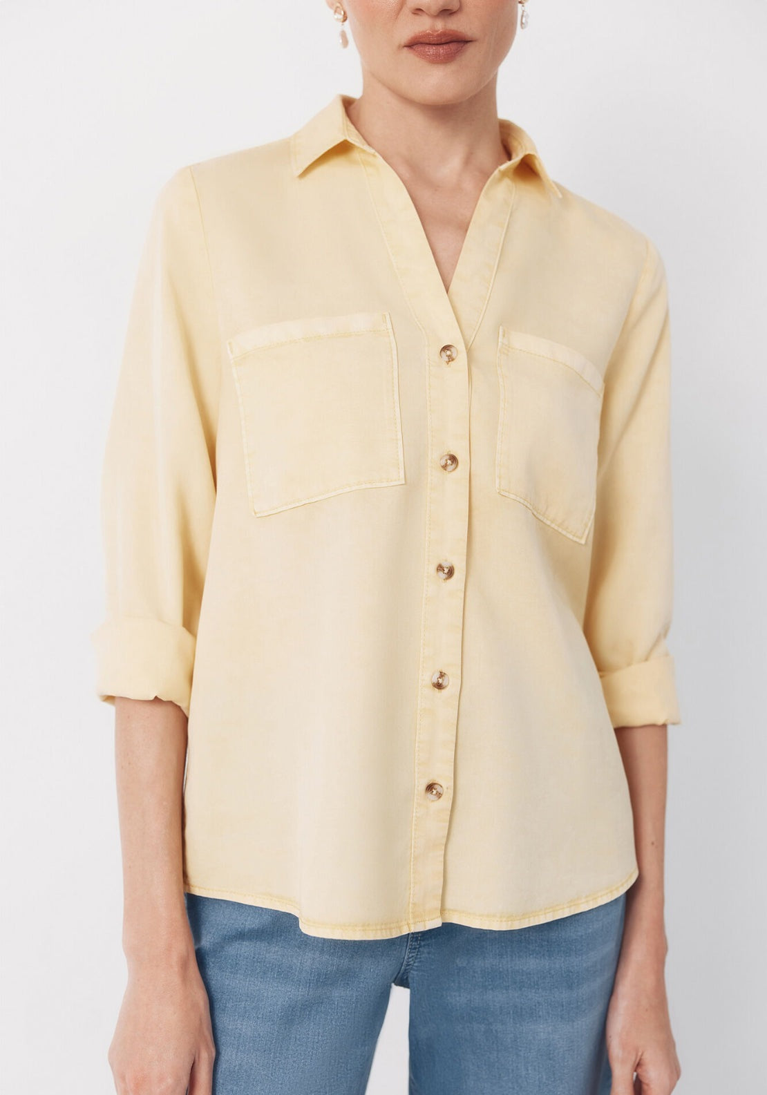 Cortefiel Tencel Denim Shirt - Yellow 1 Shaws Department Stores