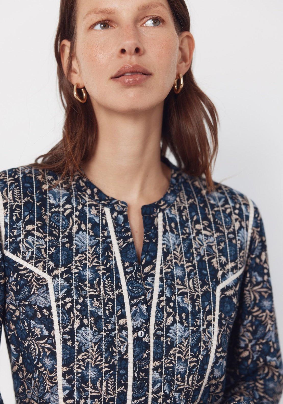 Padded Mandarin Blouse - Blue