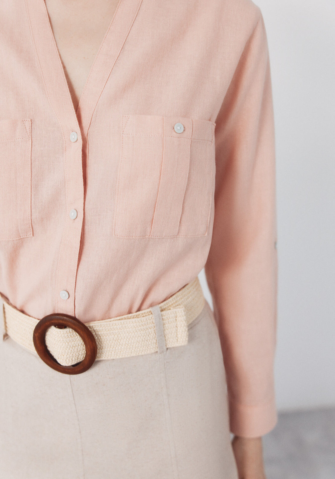 Cortefiel Linen Blend Rustic Long Sleeved Shirt - Pink 4 Shaws Department Stores