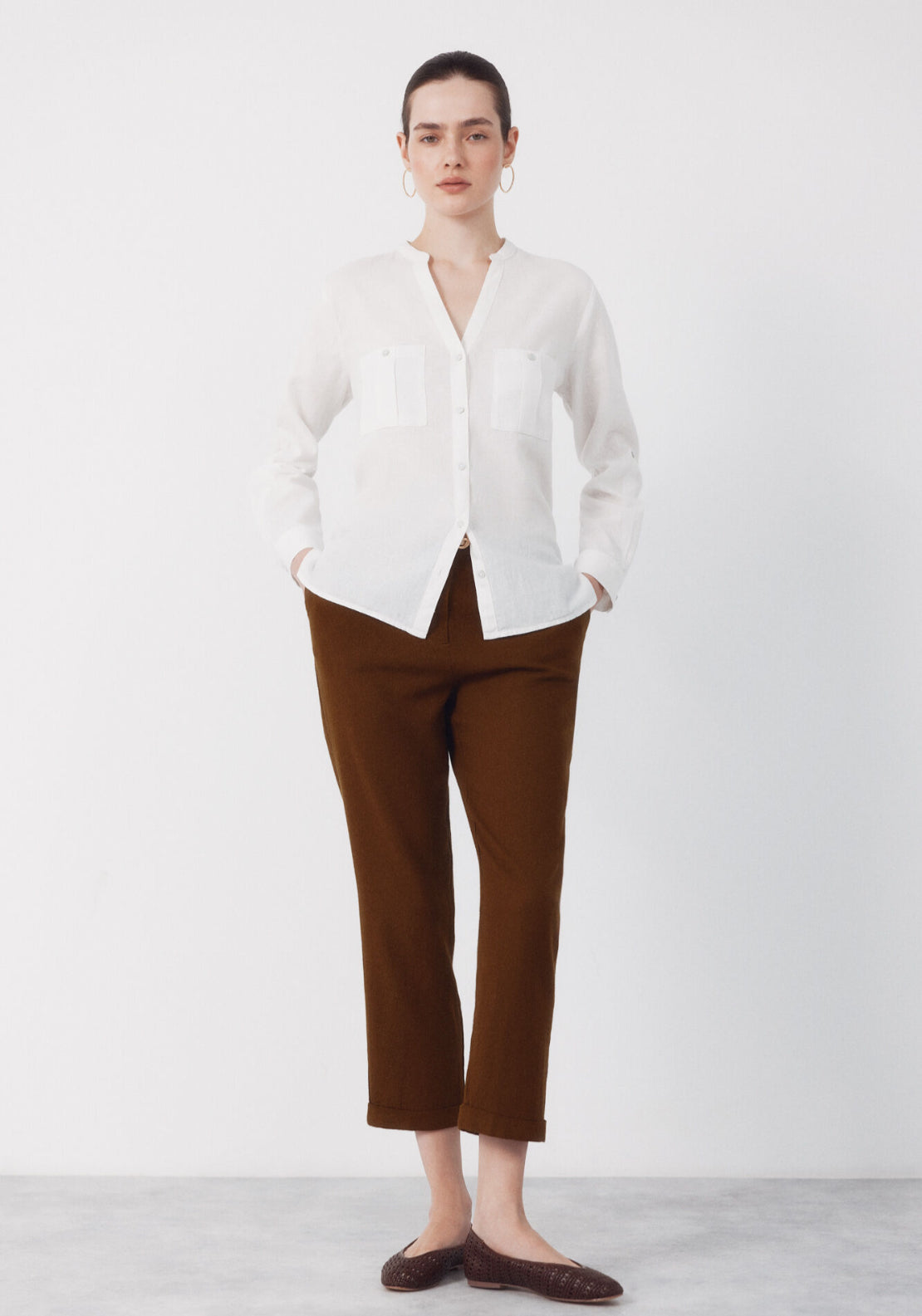 Cortefiel Linen Blend Rustic Long Sleeved Shirt - White 4 Shaws Department Stores