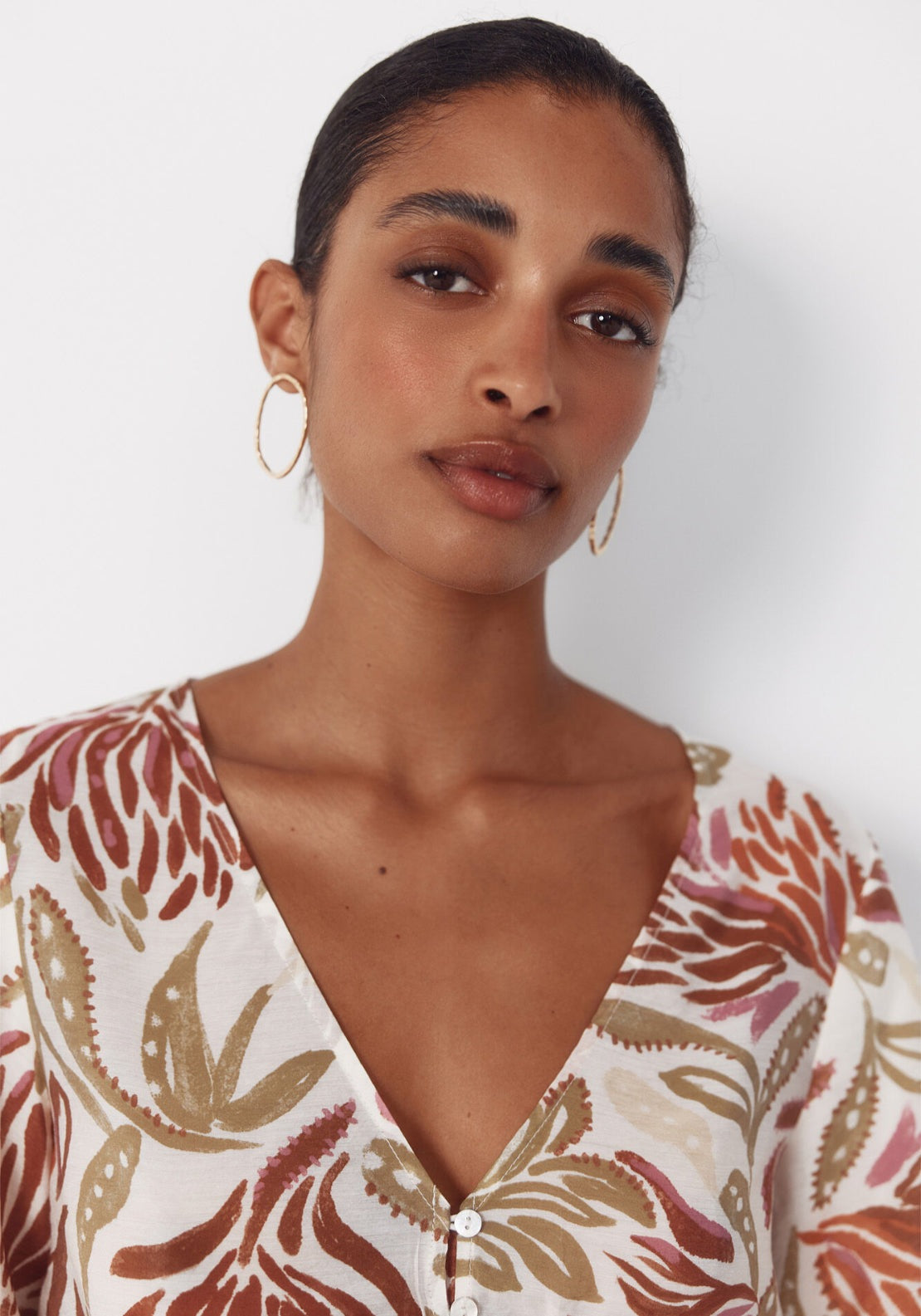 V Neck Printed Blouse - Multicoloured