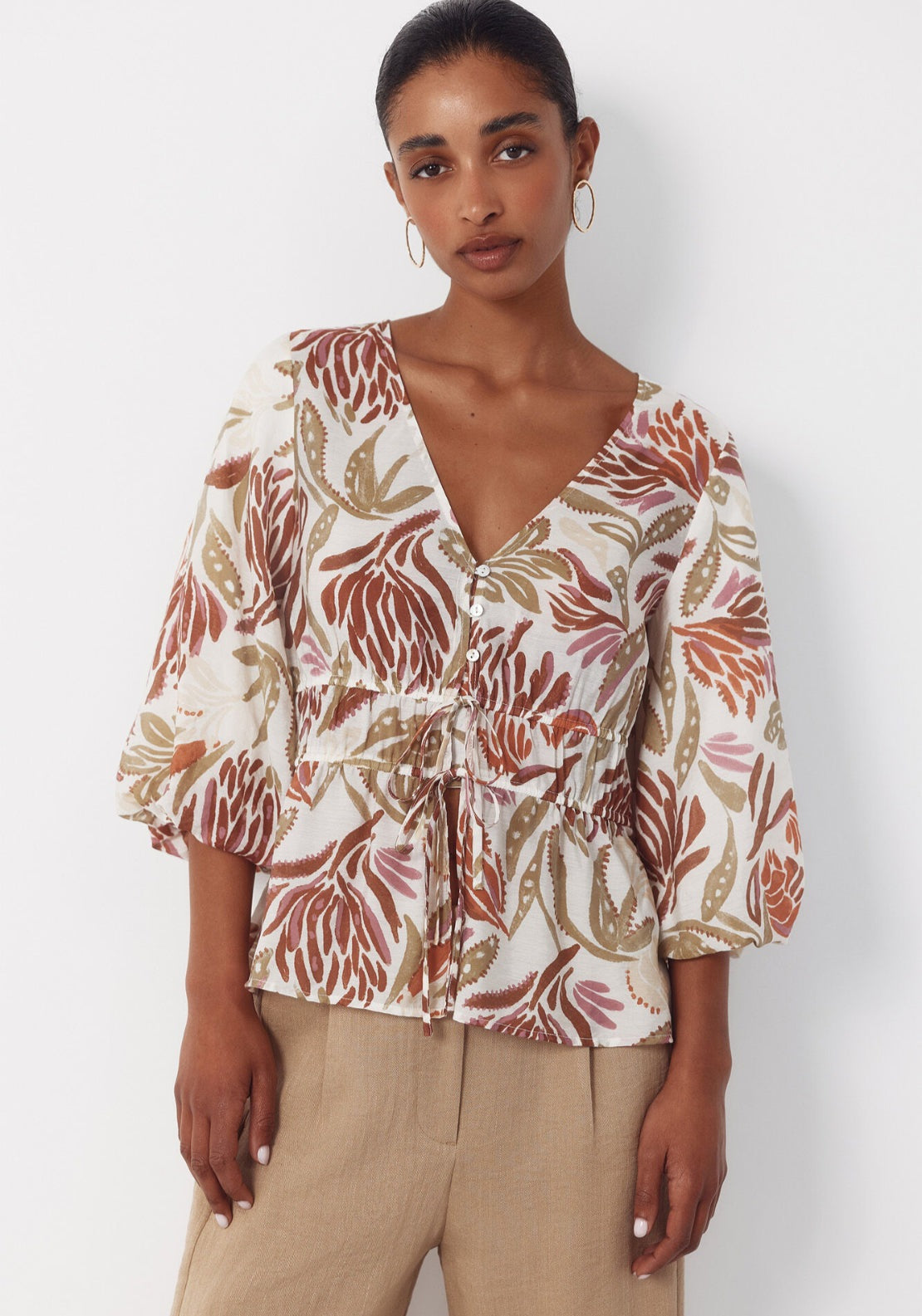 V Neck Printed Blouse - Multicoloured