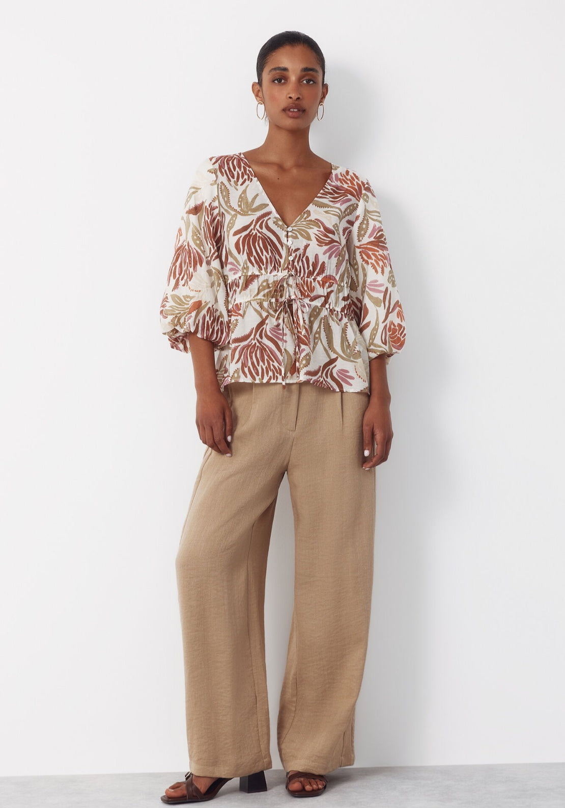 V Neck Printed Blouse - Multicoloured
