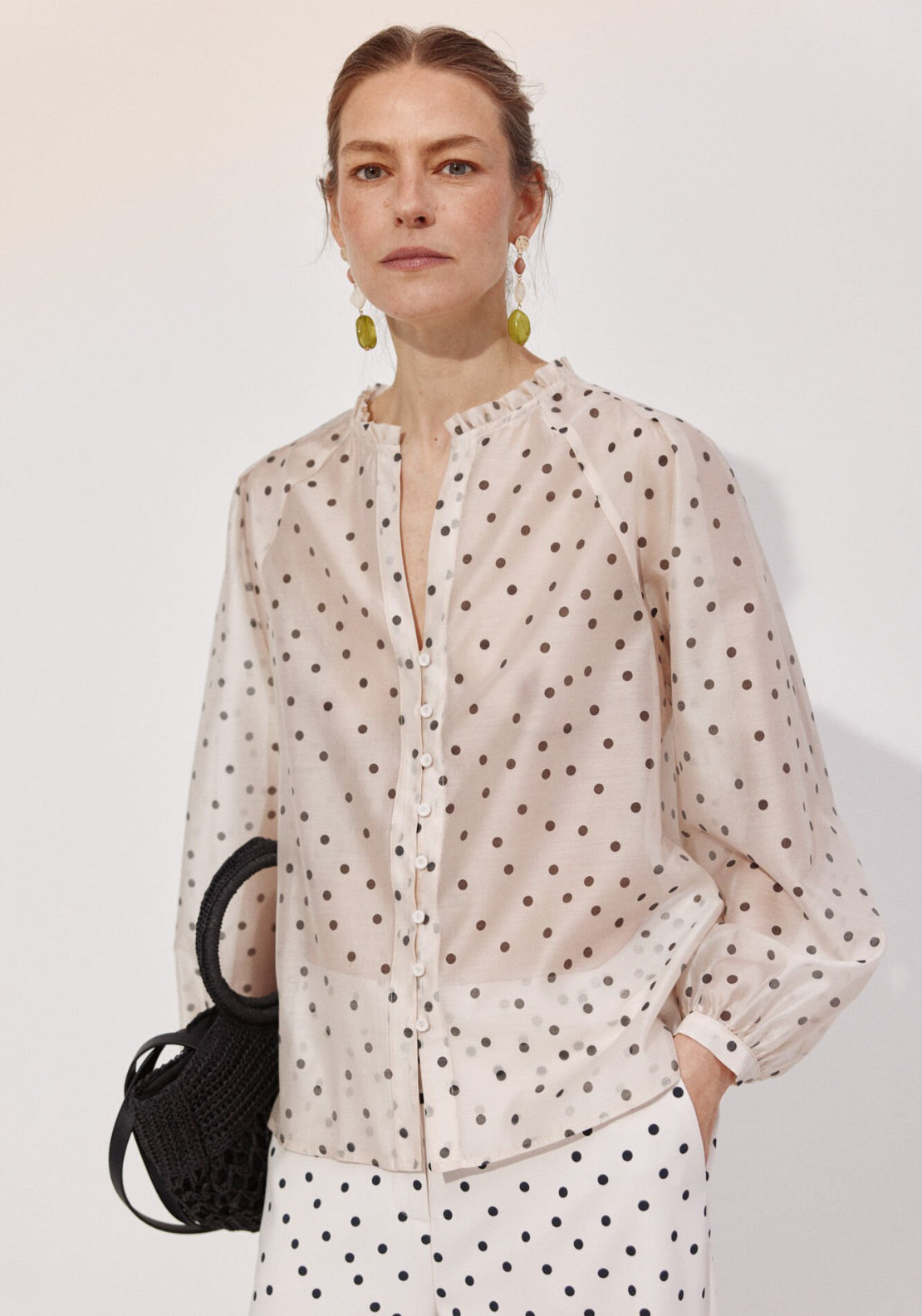 Cortefiel Polka-Dots Ruffle Blouse - Multicolour 1 Shaws Department Stores