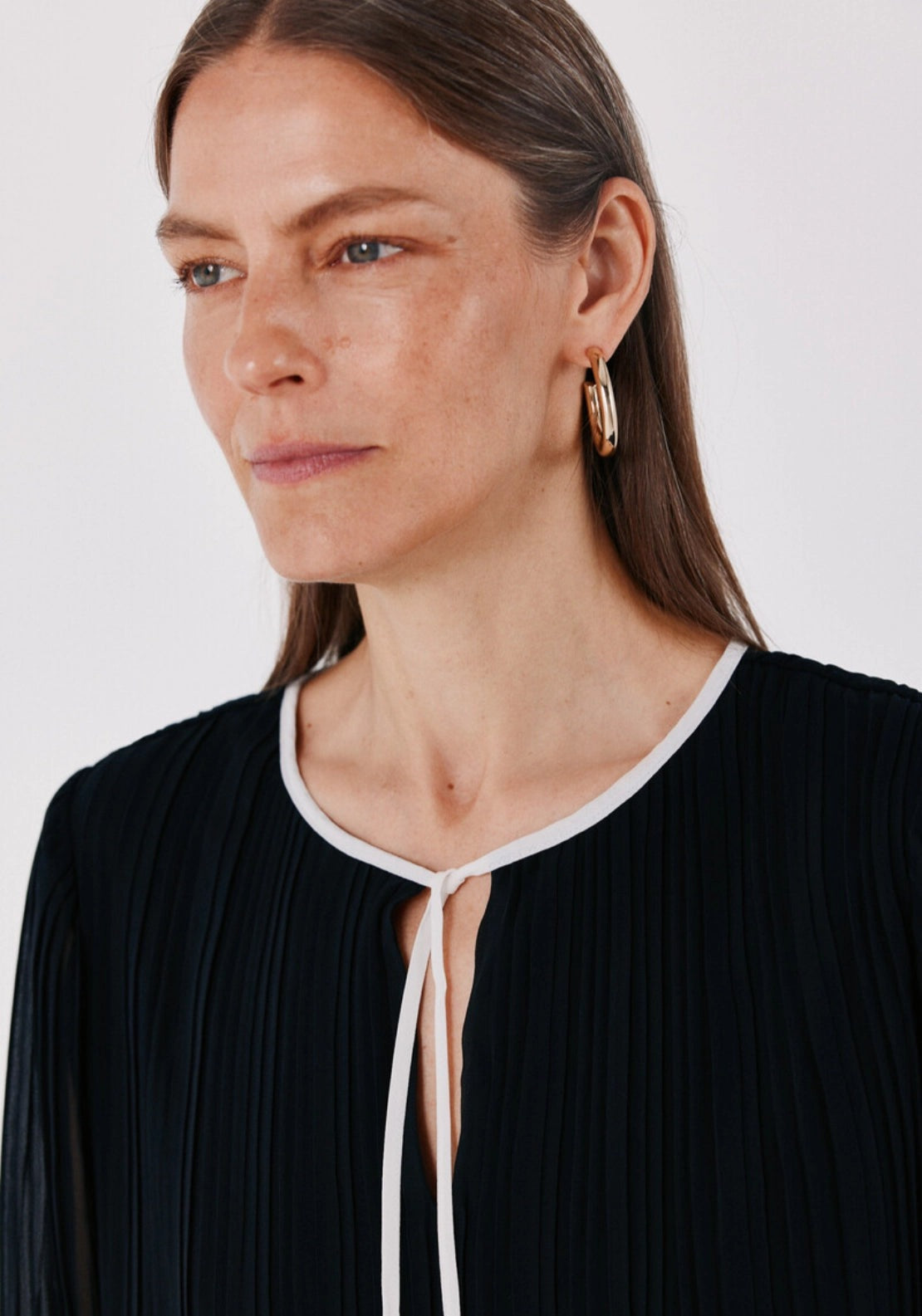 Cortefiel Soft Loose Shirt With Tie Neck - Black 3 Shaws Department Stores