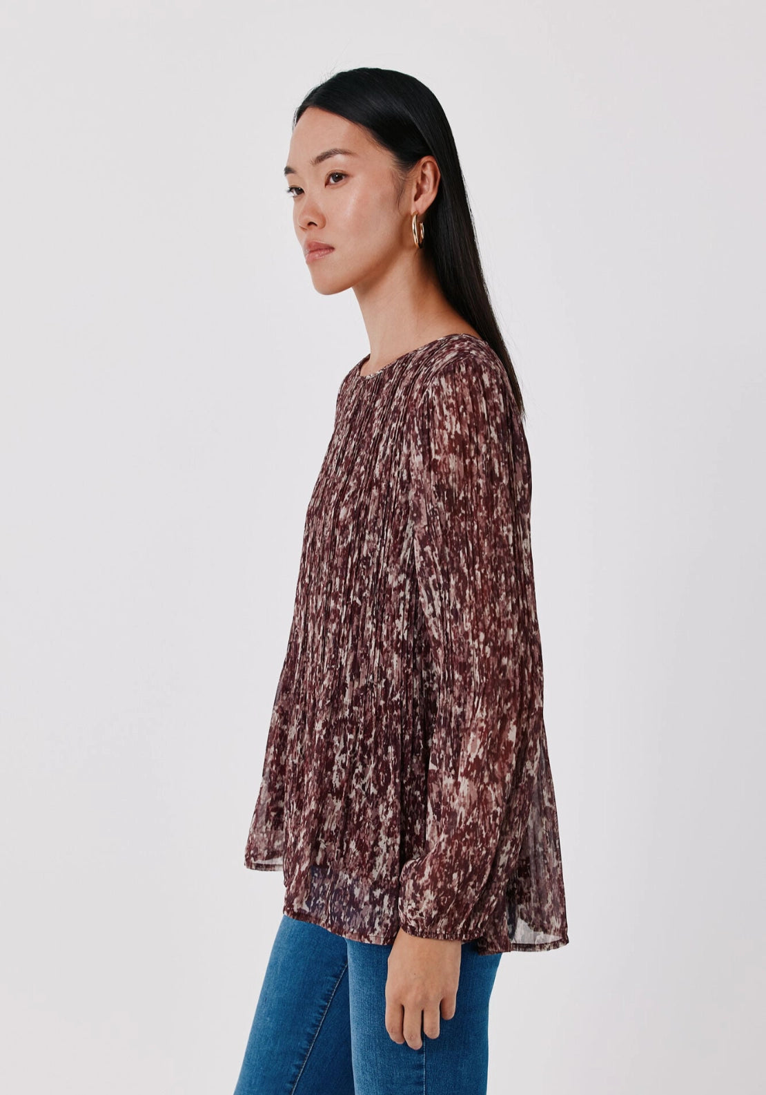 Pleated Long Sleeve Blouse - Purple/lilac