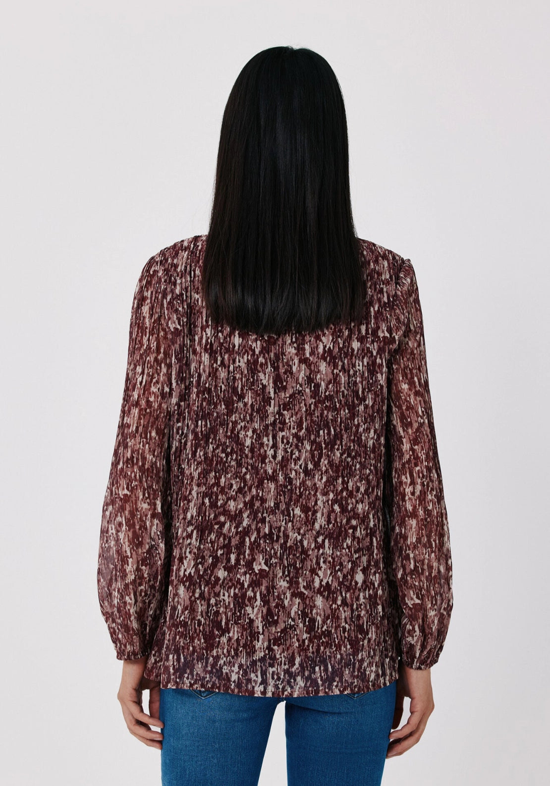Pleated Long Sleeve Blouse - Purple/lilac