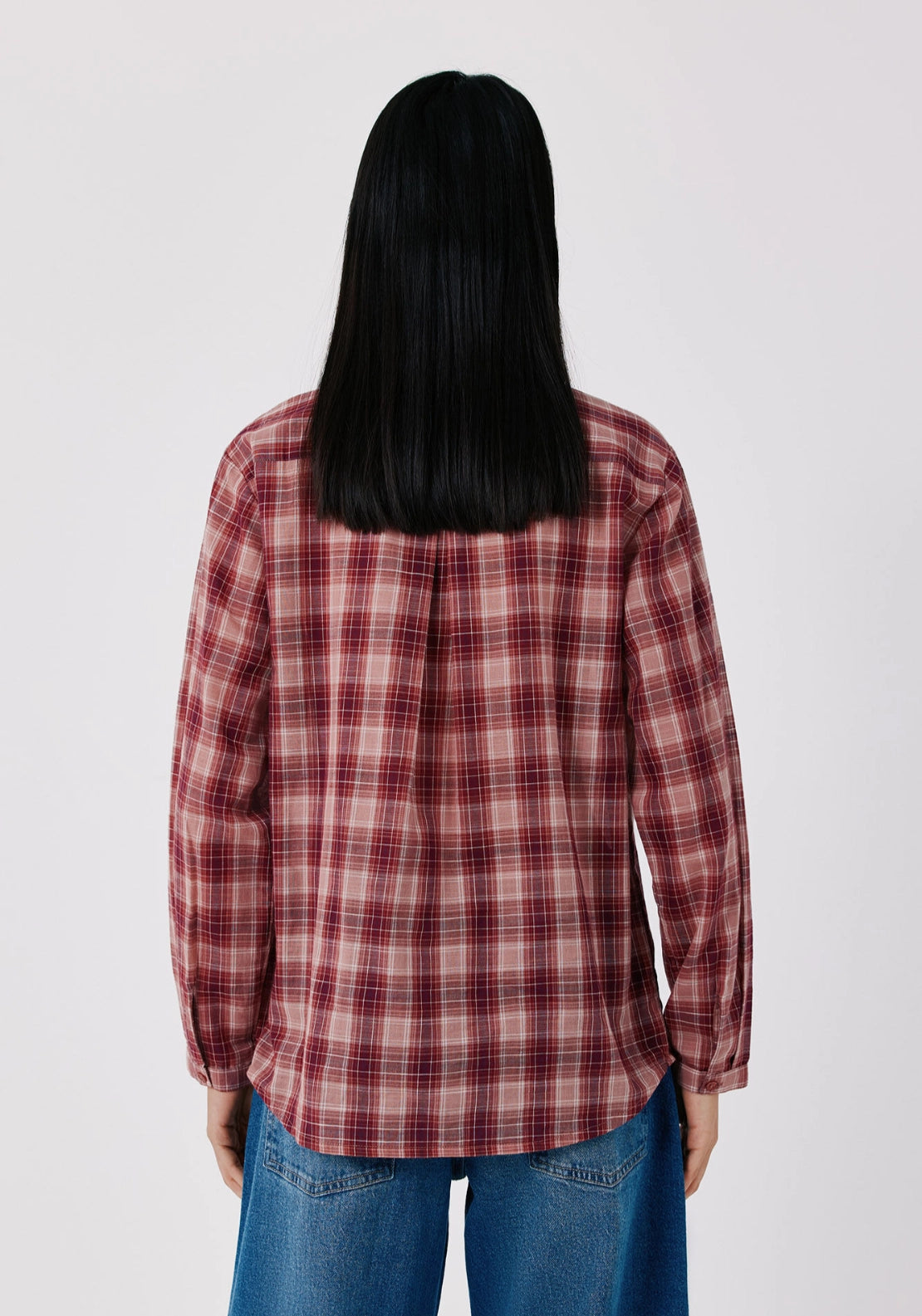 Plaid Tie Collar Blouse - Pink