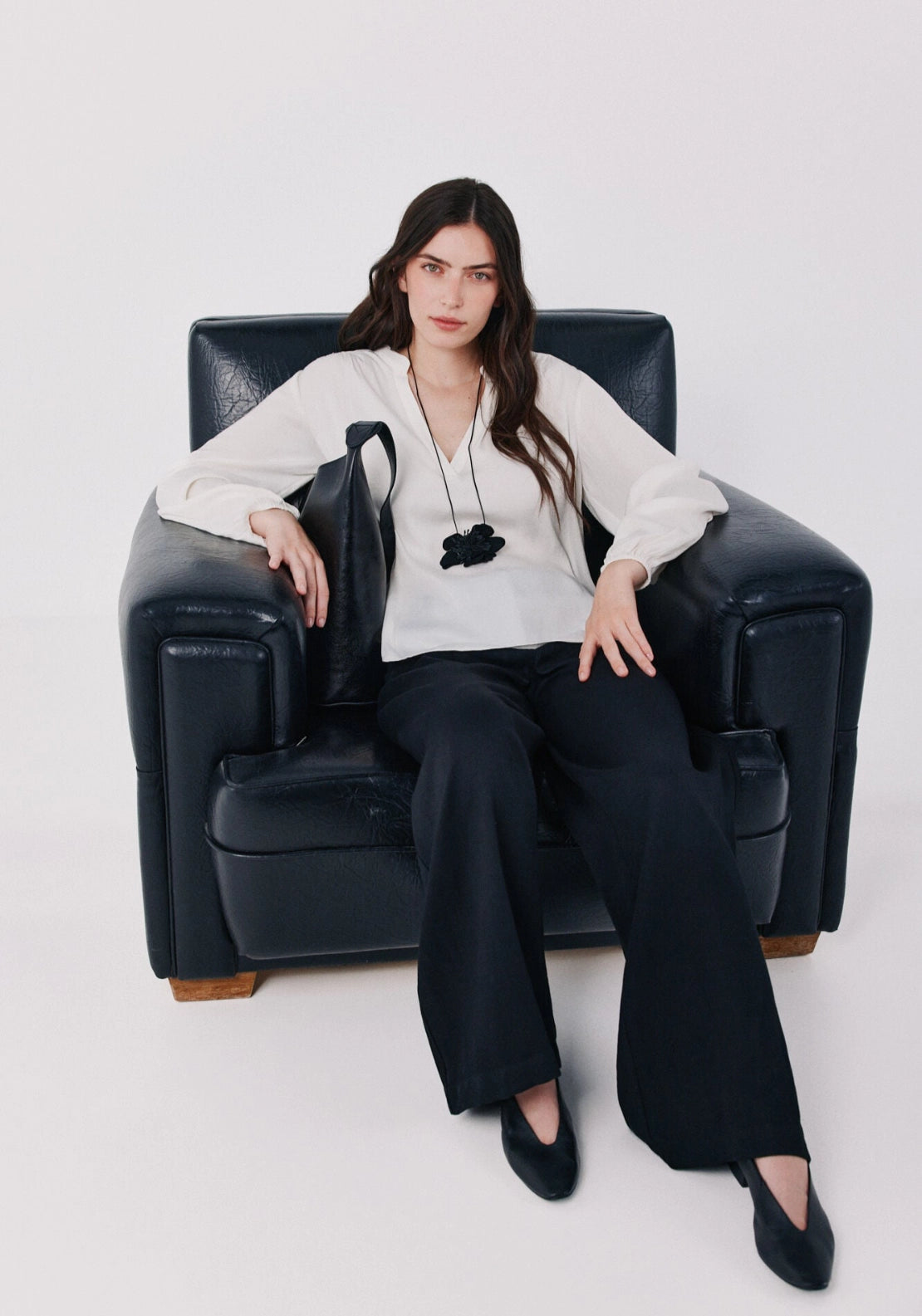 Satin-Finish Fluid Blouse - Ivory
