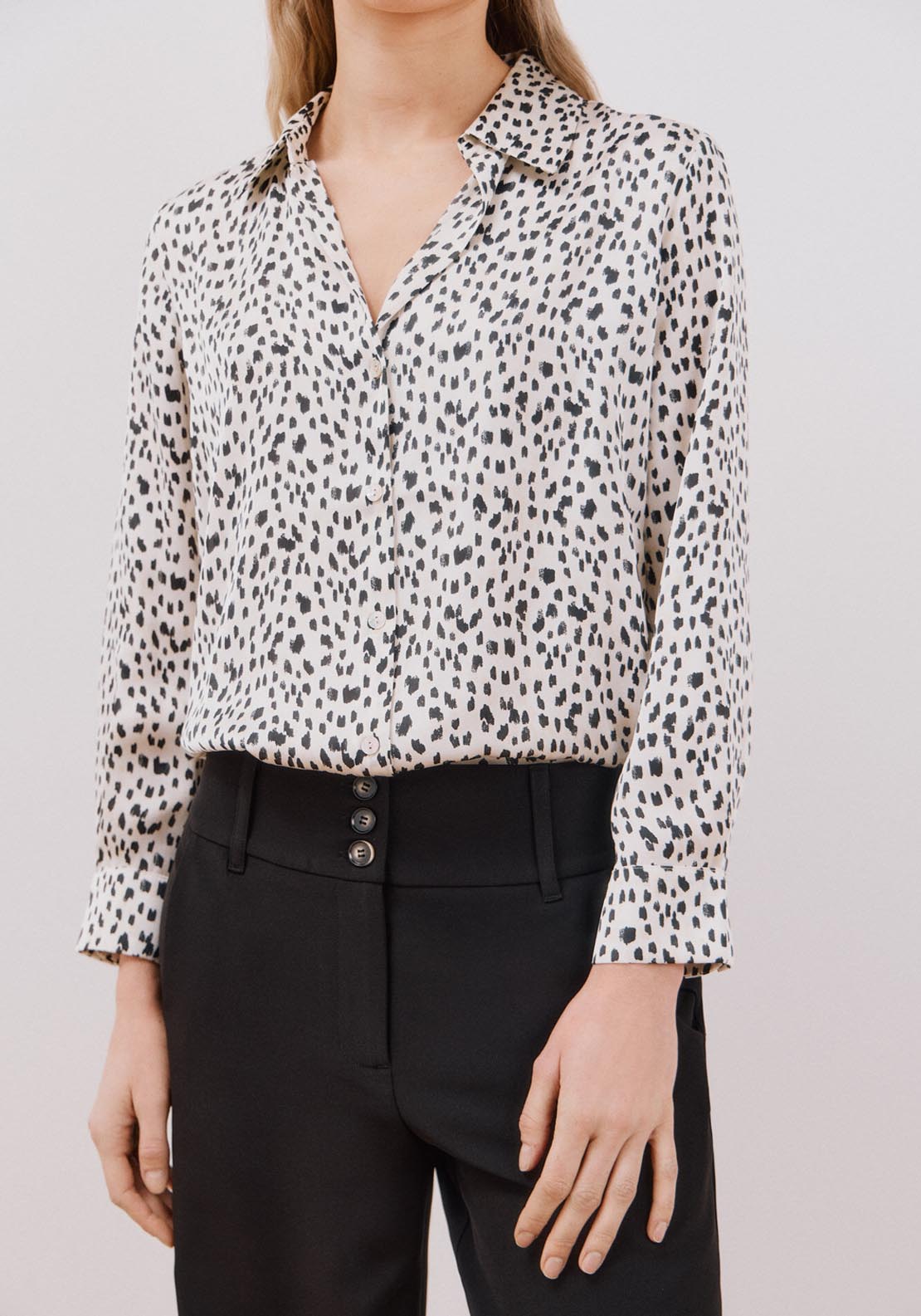 Cortefiel Long Sleeve Satin-Finish Blouse - Brown Print 2 Shaws Department Stores