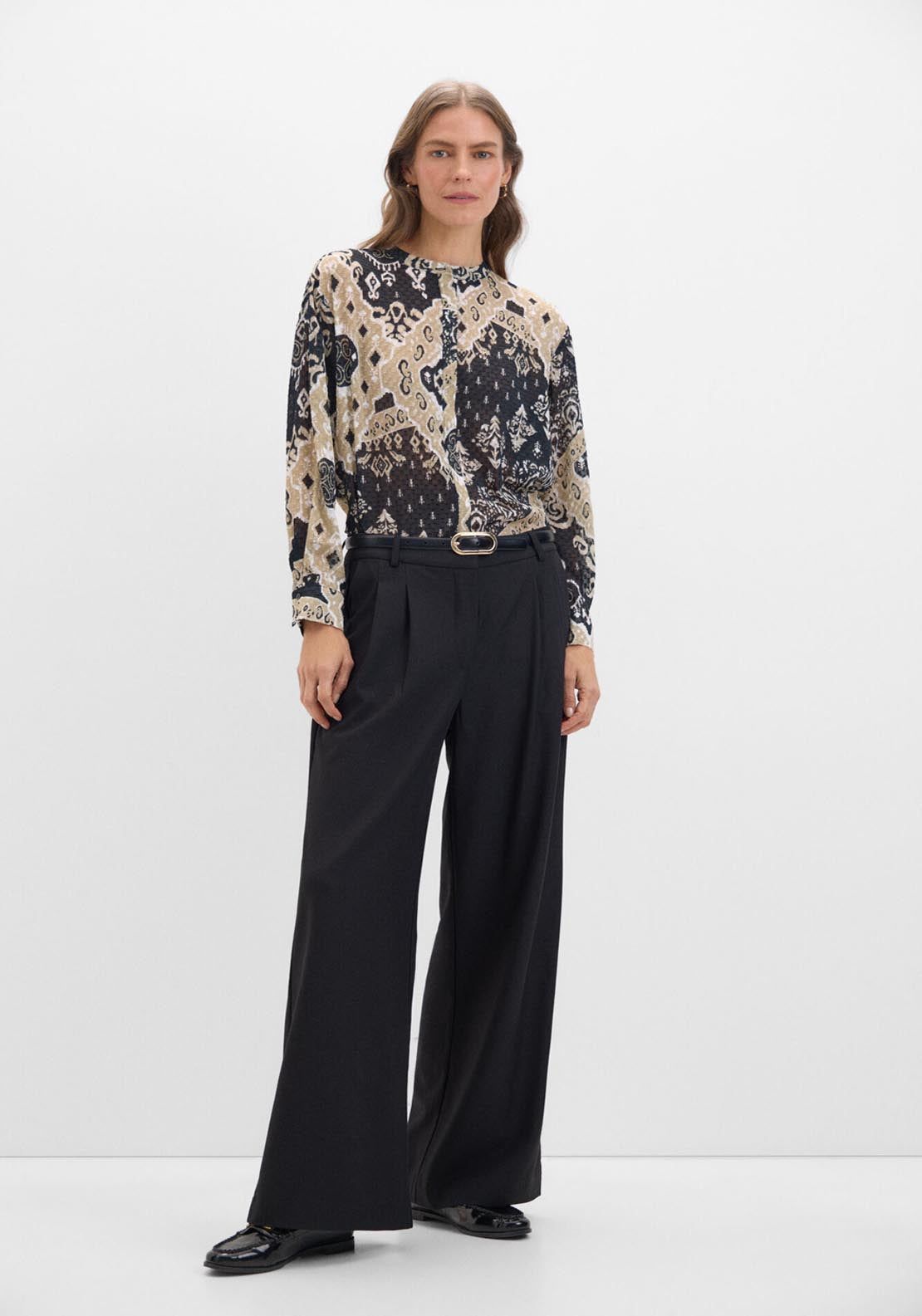 Cortefiel Textured Fabric Printed Blouse - White Print 1 Shaws Department Stores