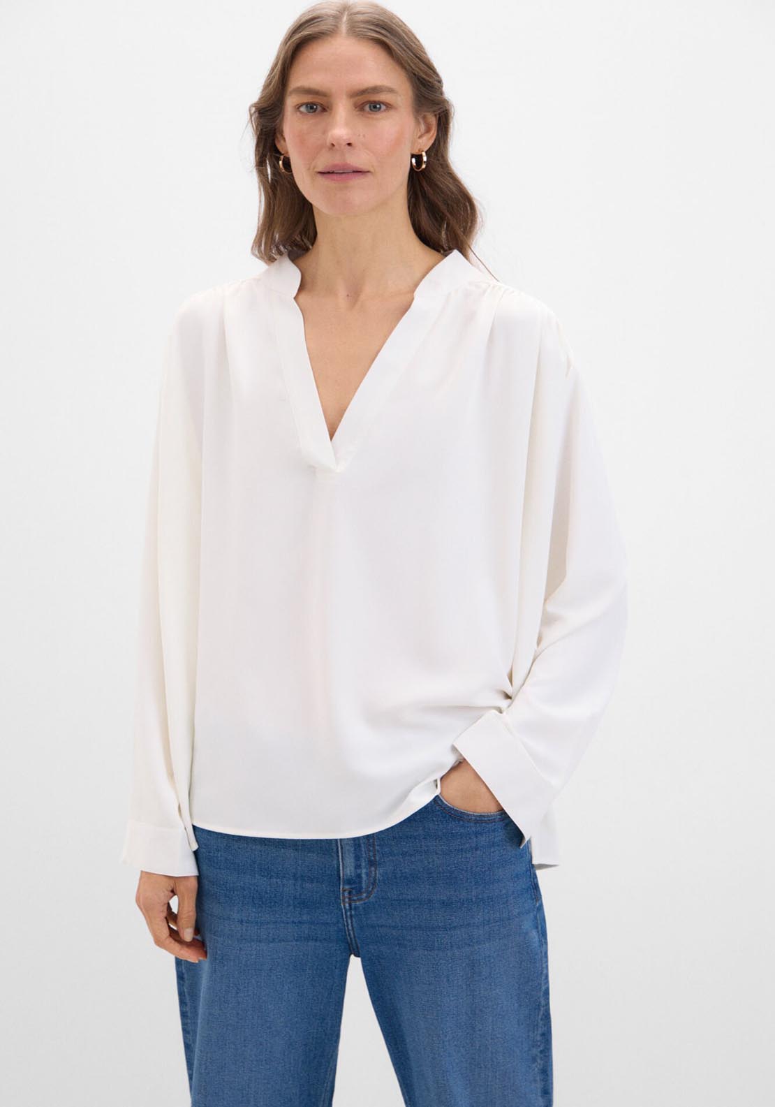 Cortefiel White Fluid Blouse - White 3 Shaws Department Stores