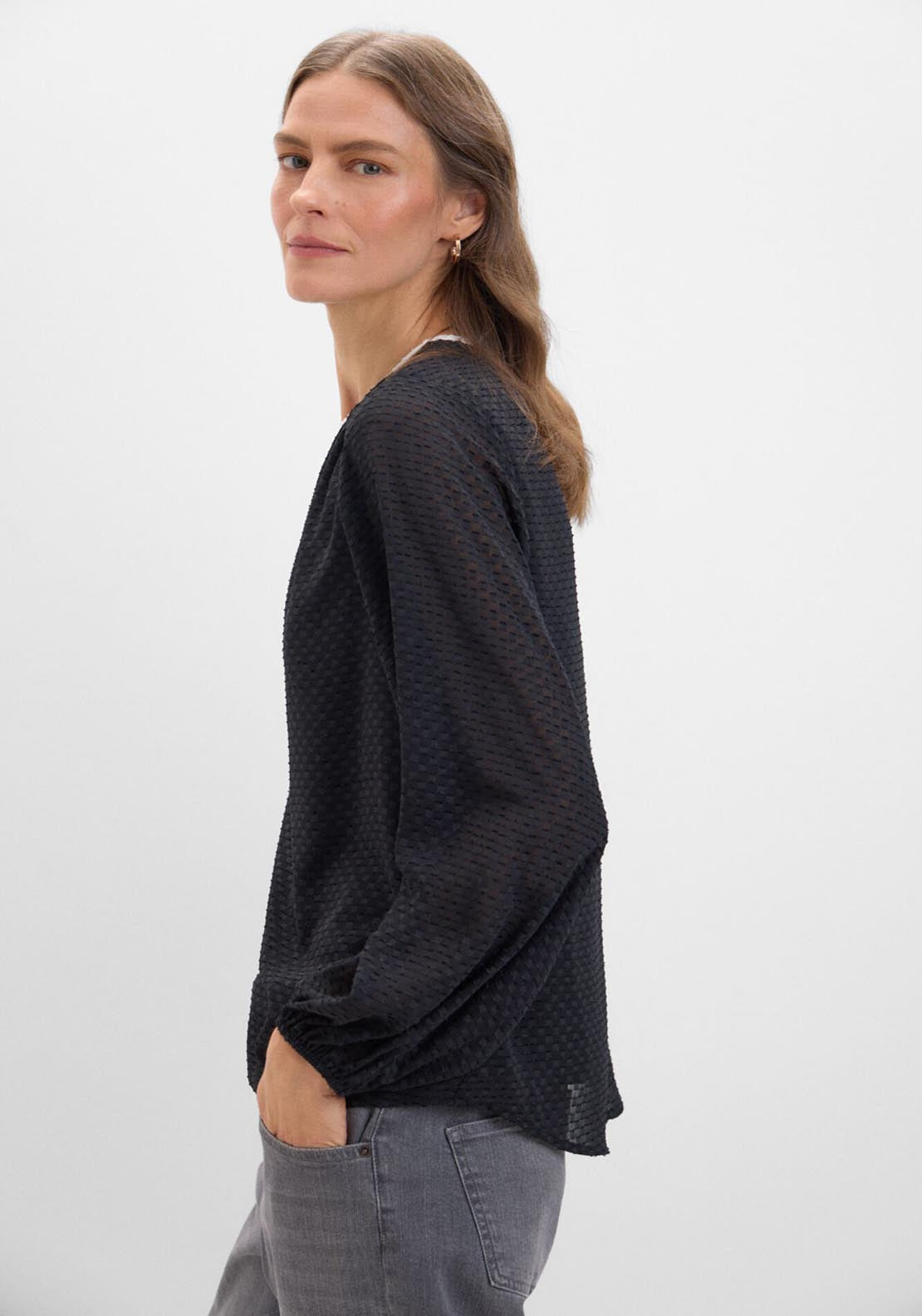 Cortefiel Textured Fabric Blouse - Black 6 Shaws Department Stores