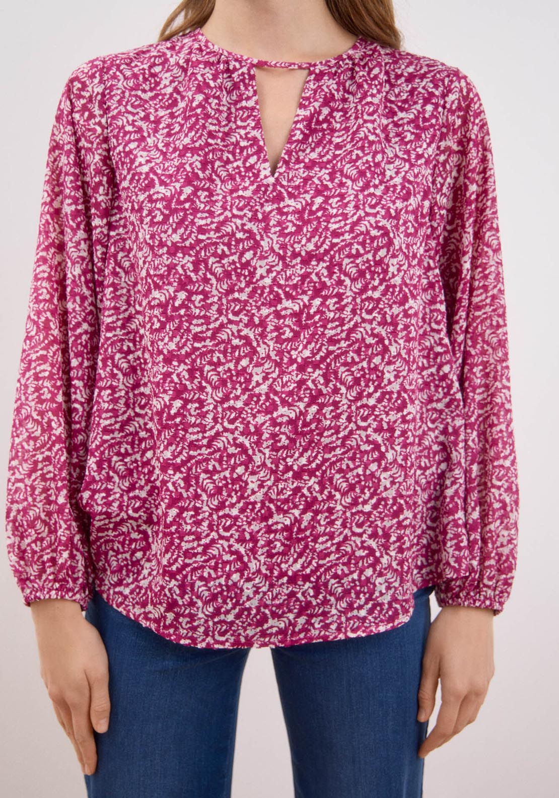 Cortefiel Textured Fabric Blouse - Maroon Print 4 Shaws Department Stores