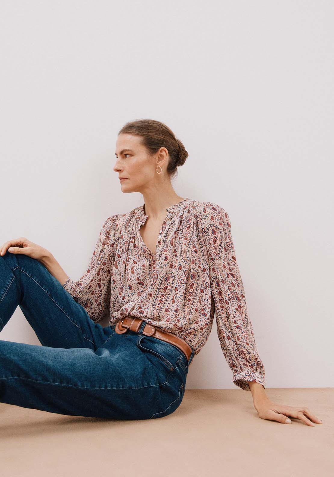 Cortefiel Printed blouse - White Print 2 Shaws Department Stores