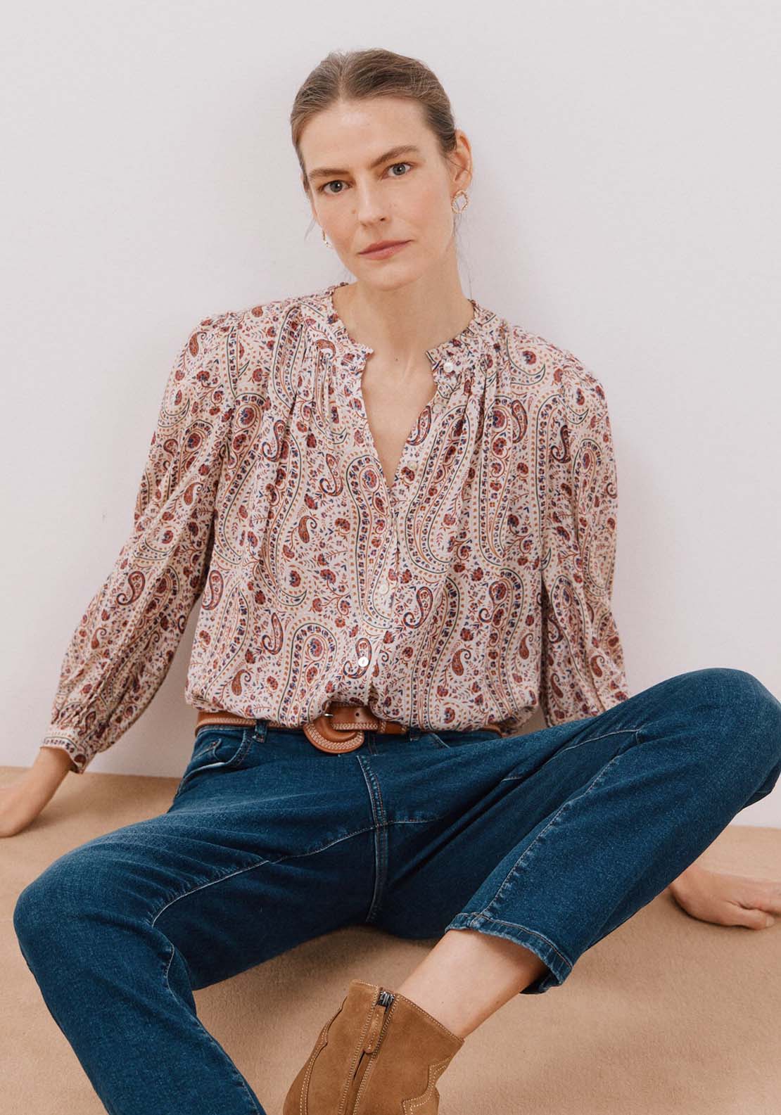 Cortefiel Printed blouse - White Print 1 Shaws Department Stores