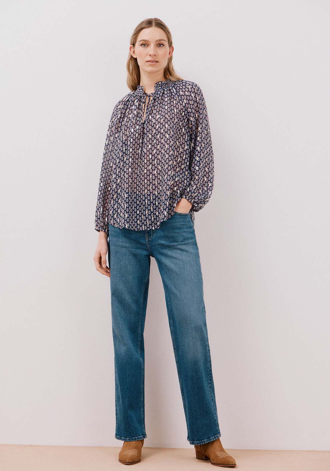 Cortefiel Blouse with honeycomb detail - Blue Print 5 Shaws Department Stores