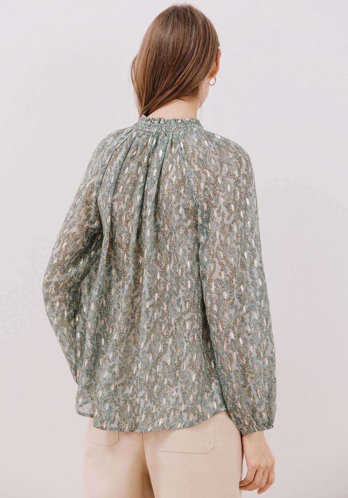 Cortefiel Blouse with honeycomb detail - Green Print 4 Shaws Department Stores