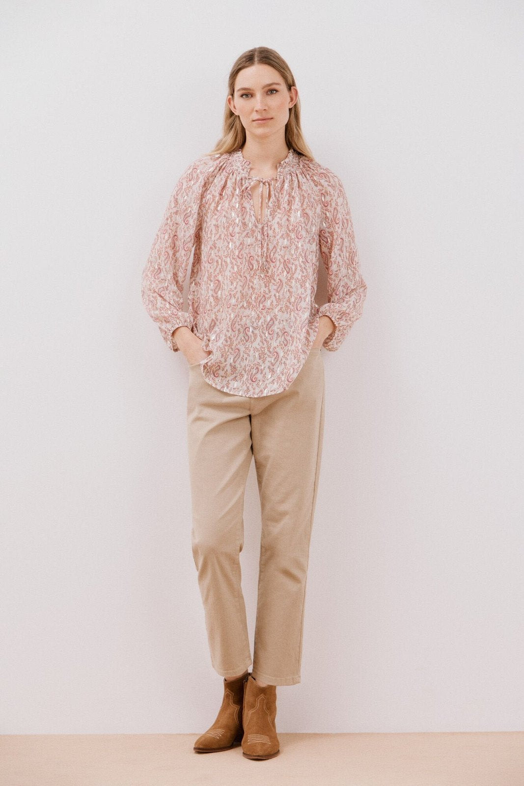 Cortefiel Blouse with honeycomb detail - White Print 4 Shaws Department Stores