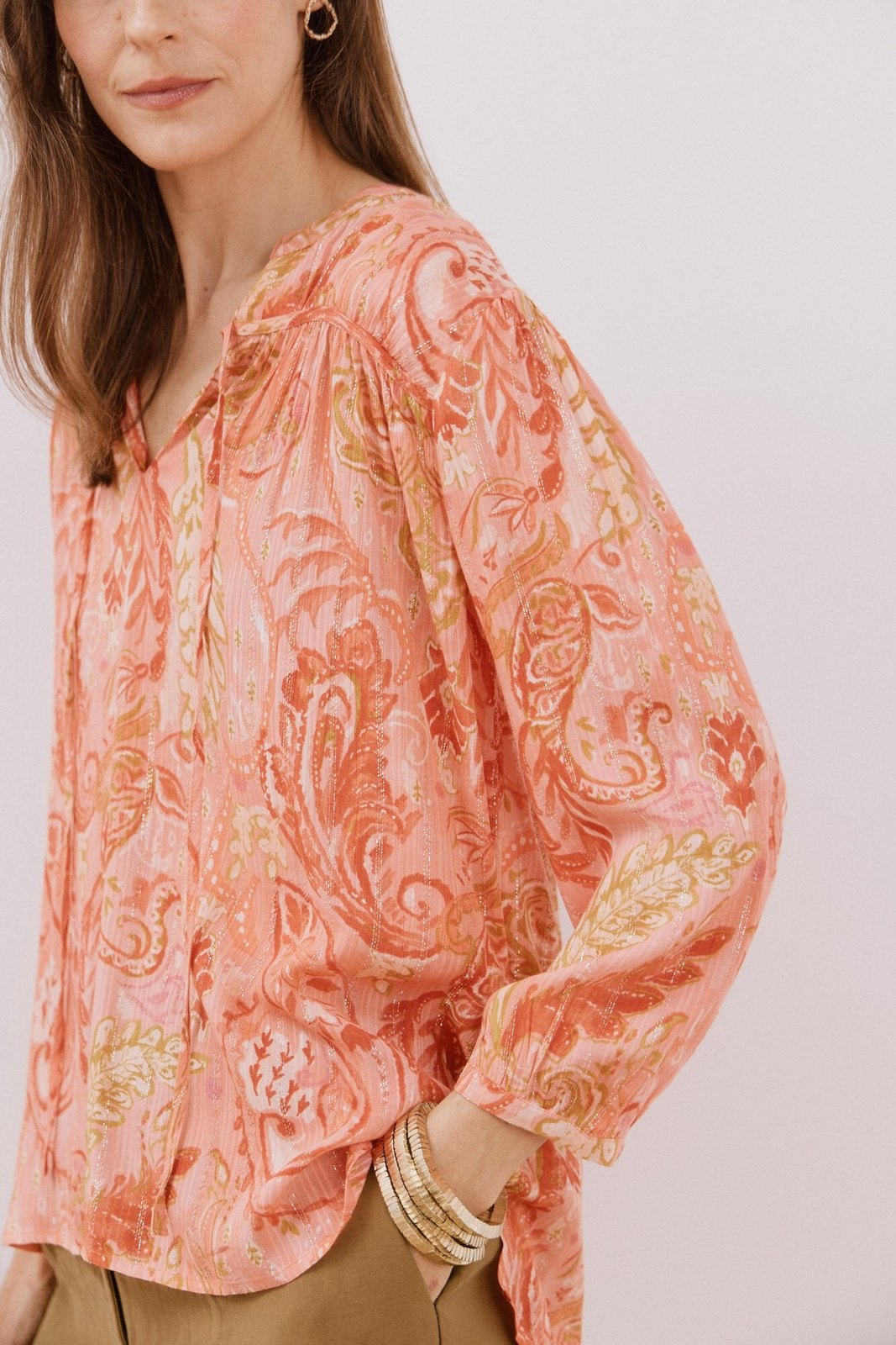 Cortefiel Long Sleeve Blouse with Lurex Detal - Multicoloured 6 Shaws Department Stores