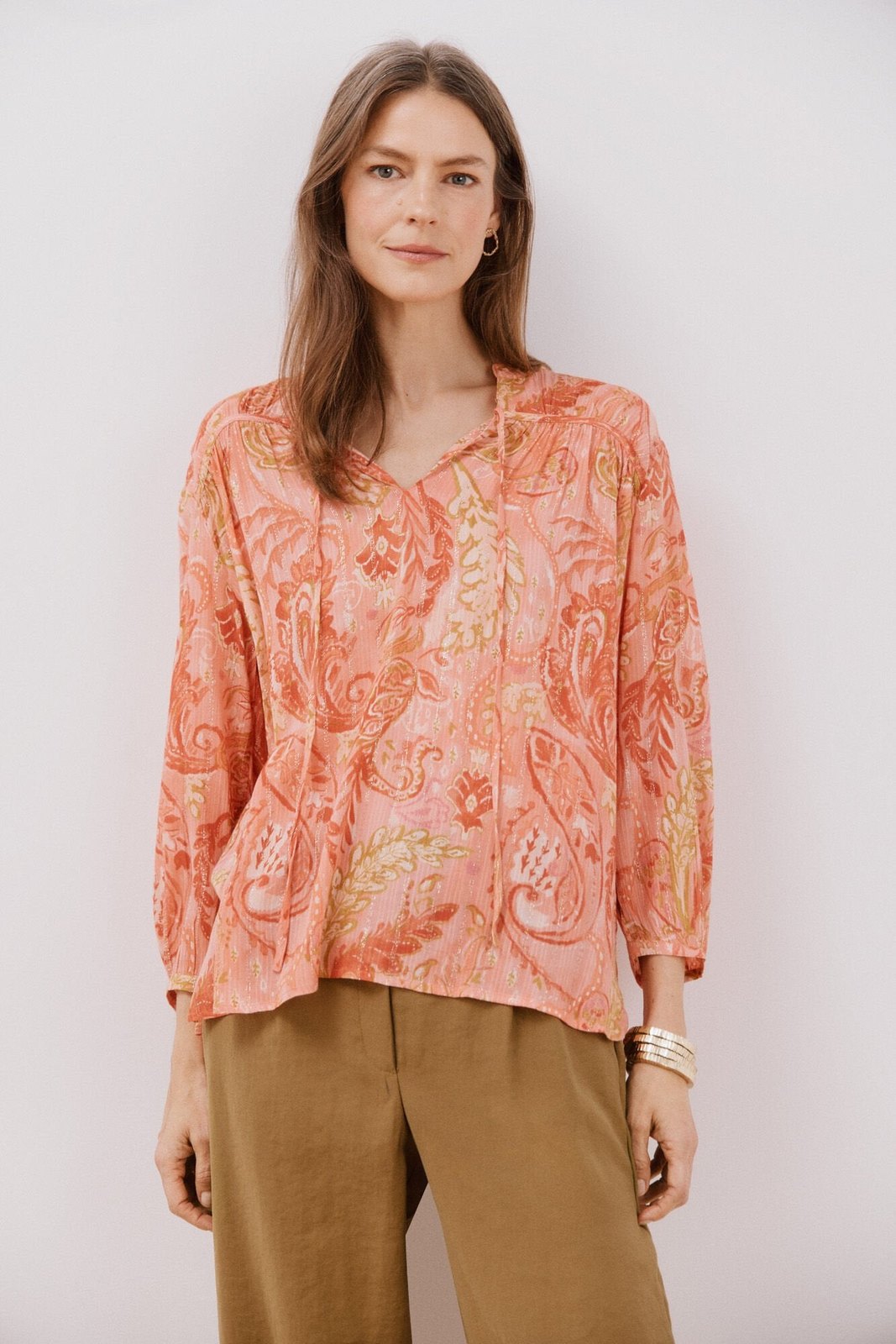 Cortefiel Long Sleeve Blouse with Lurex Detal - Multicoloured 1 Shaws Department Stores