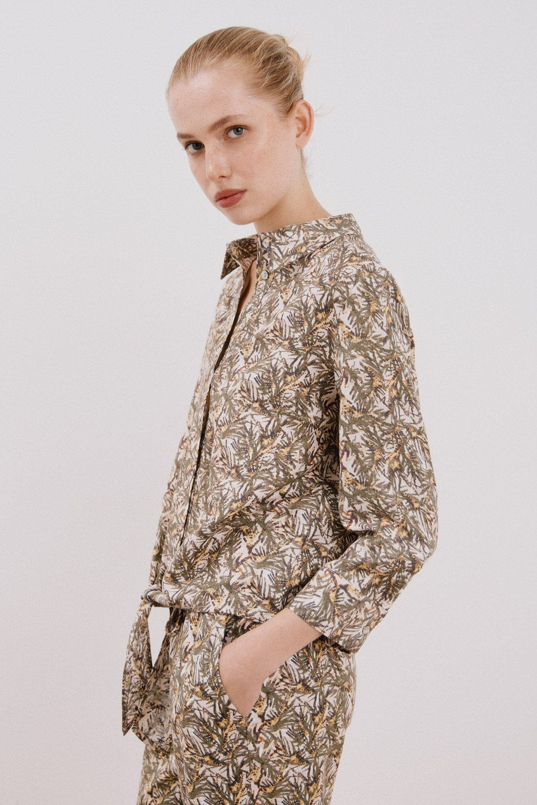 Cortefiel Printed Shirt With Knot - Green Print 5 Shaws Department Stores