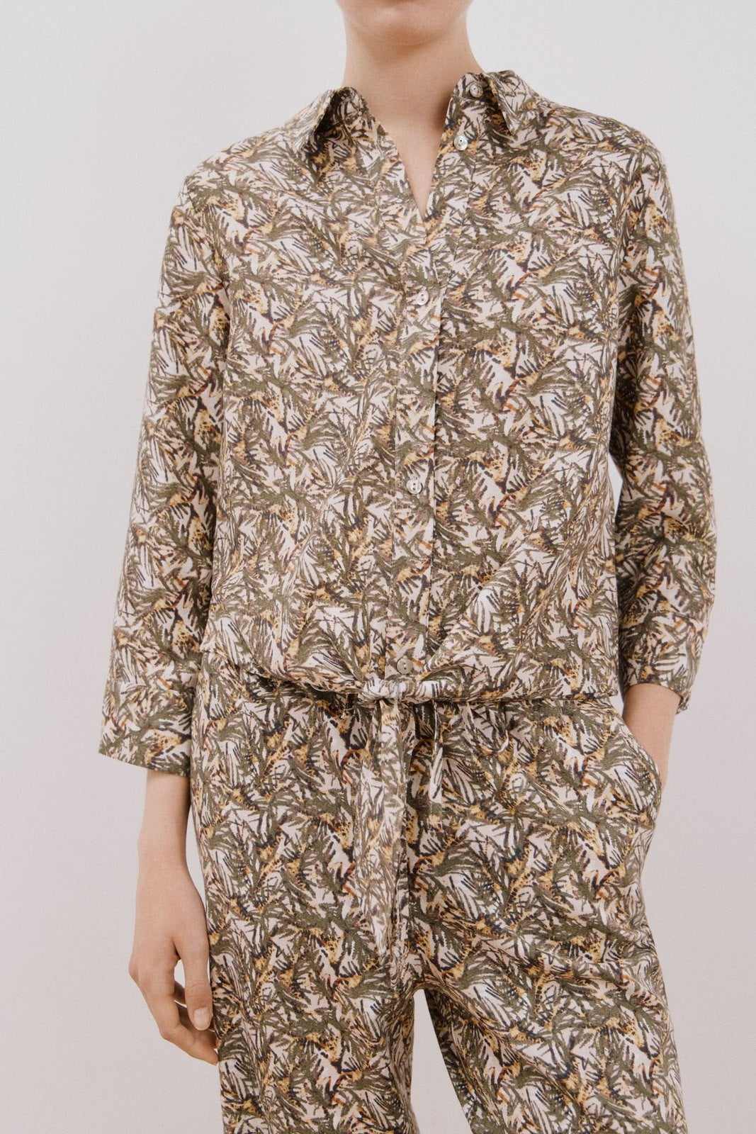 Cortefiel Printed Shirt With Knot - Green Print 3 Shaws Department Stores