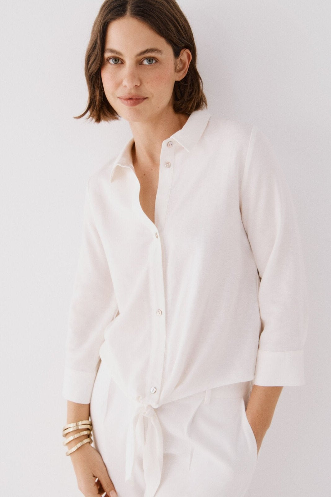 Cortefiel Printed Shirt With Knot - White 1 Shaws Department Stores