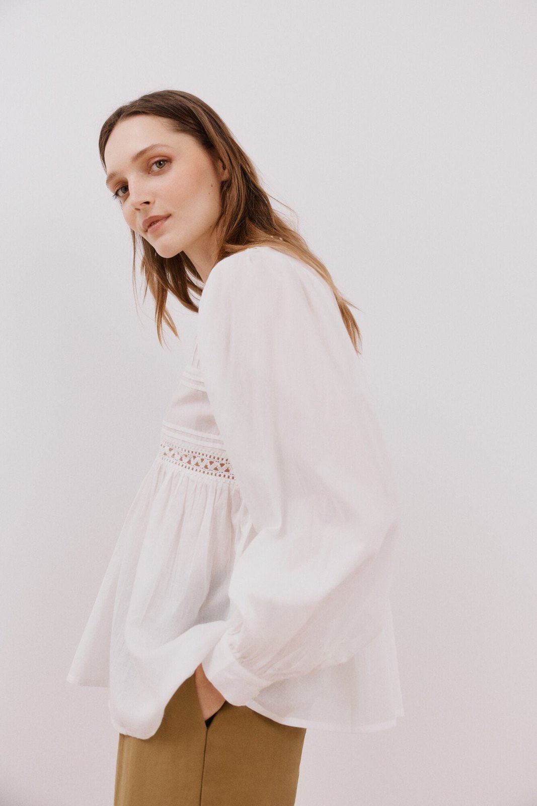Cortefiel White blouse with inserts - White 4 Shaws Department Stores
