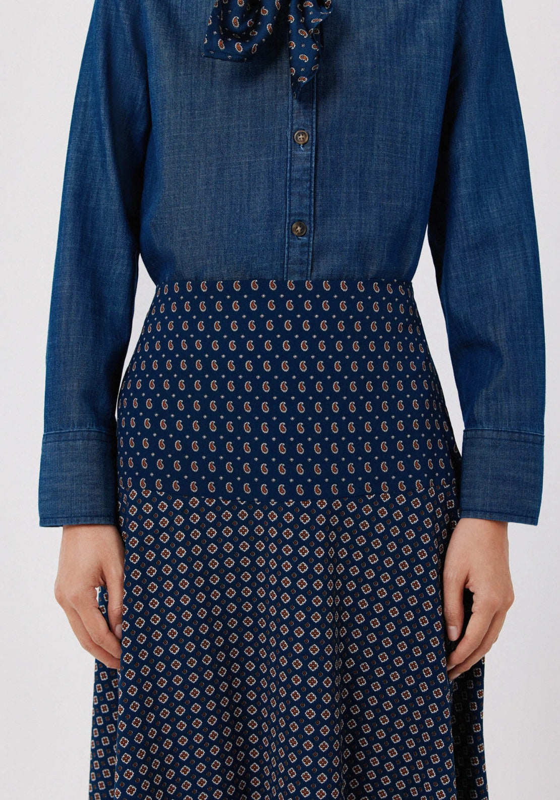 Printed A Line Long Skirt - Blue Print