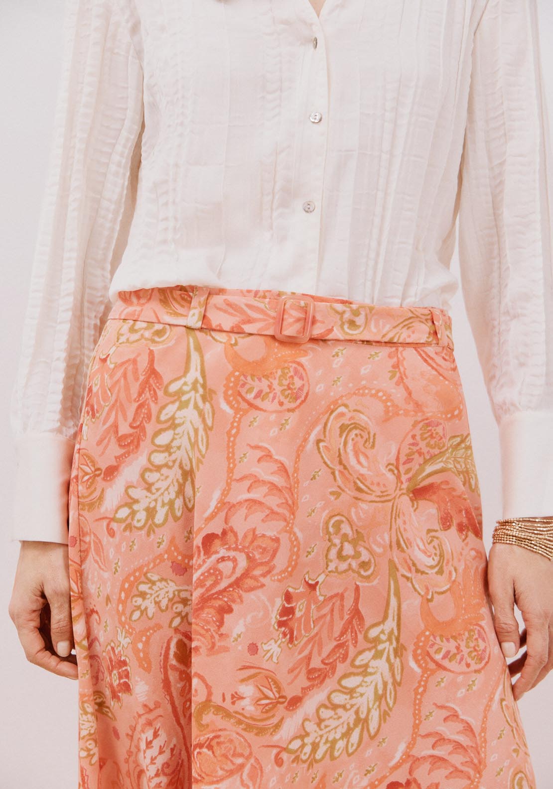 Cortefiel Printed Satin Skirt - Coral 5 Shaws Department Stores