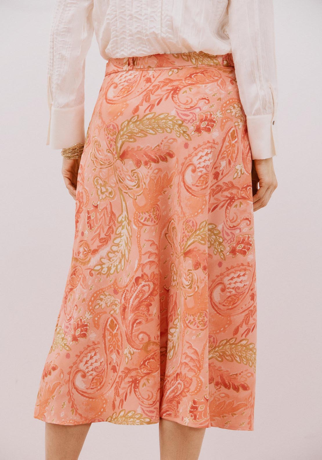 Cortefiel Printed Satin Skirt - Coral 2 Shaws Department Stores