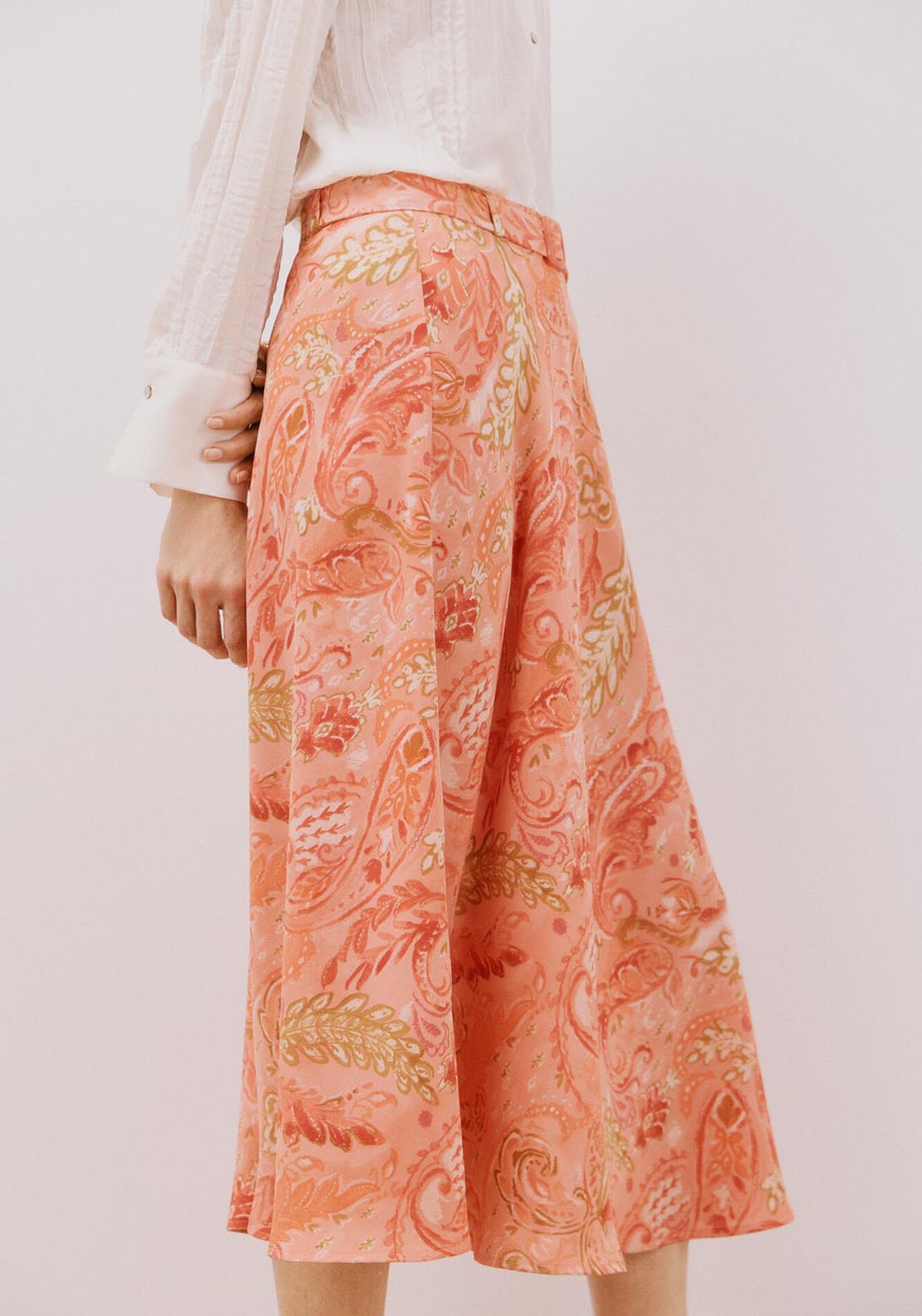 Cortefiel Printed Satin Skirt - Coral 3 Shaws Department Stores