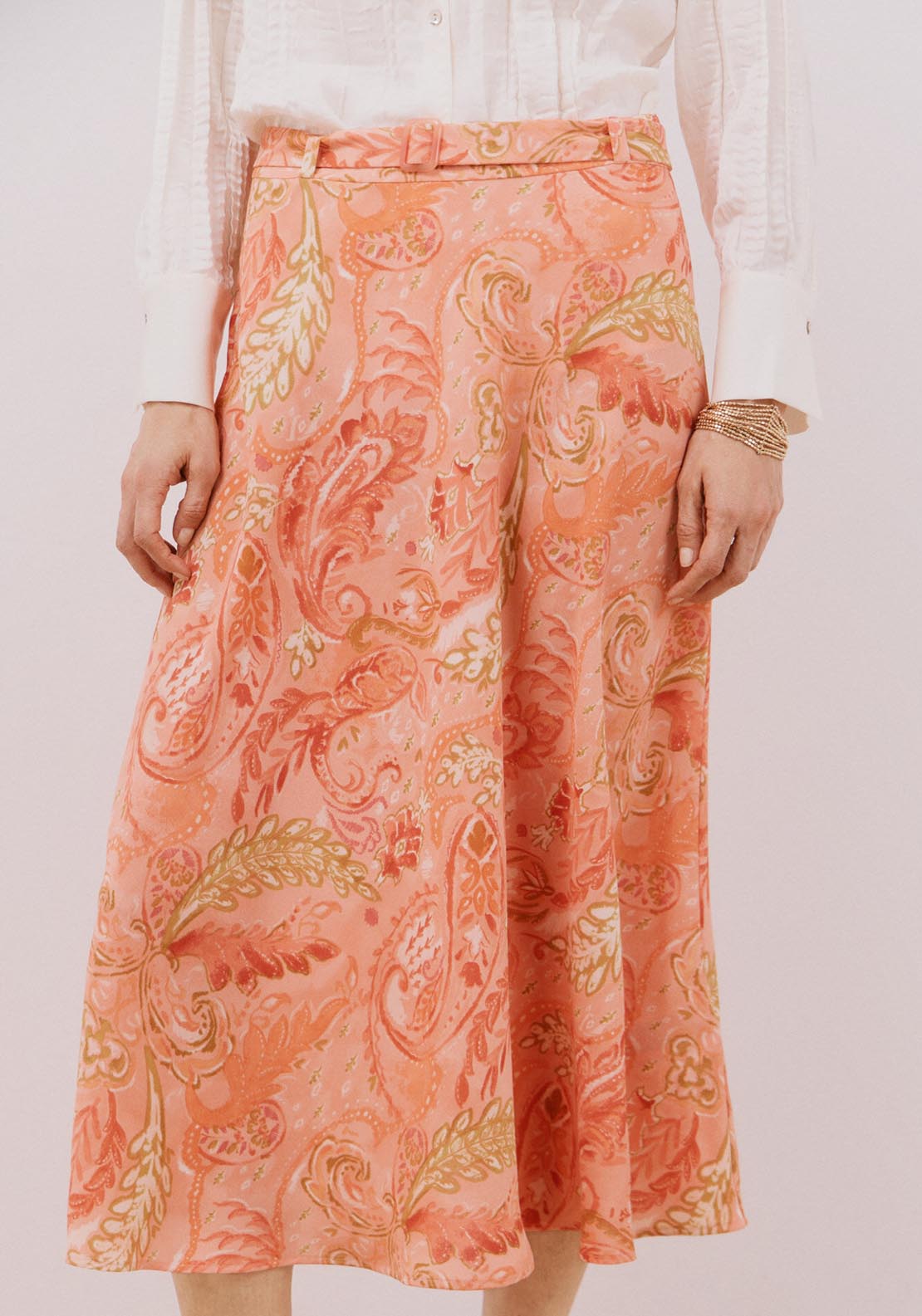 Cortefiel Printed Satin Skirt - Coral 1 Shaws Department Stores