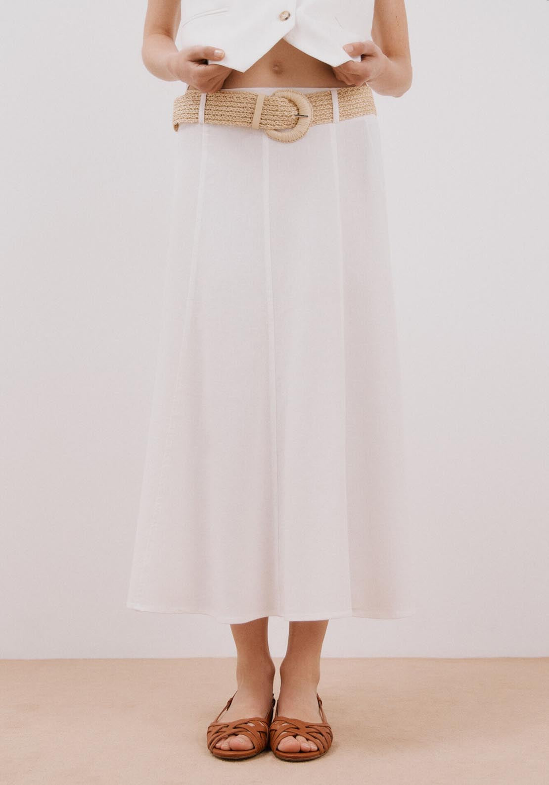 Cortefiel Midi Cape Skirt - White 1 Shaws Department Stores
