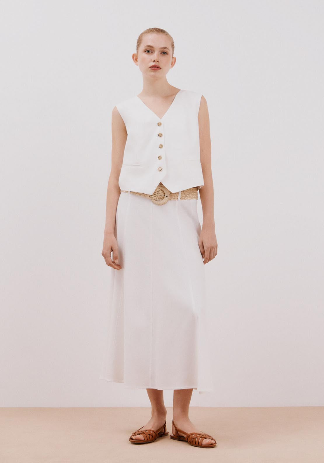 Cortefiel Midi Cape Skirt - White 4 Shaws Department Stores