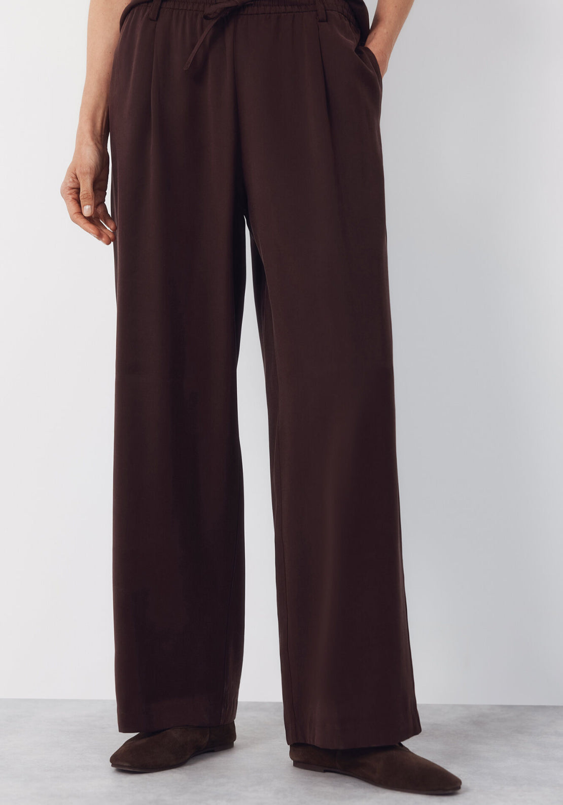 Tencel Trousers With Belt - Dark Brown