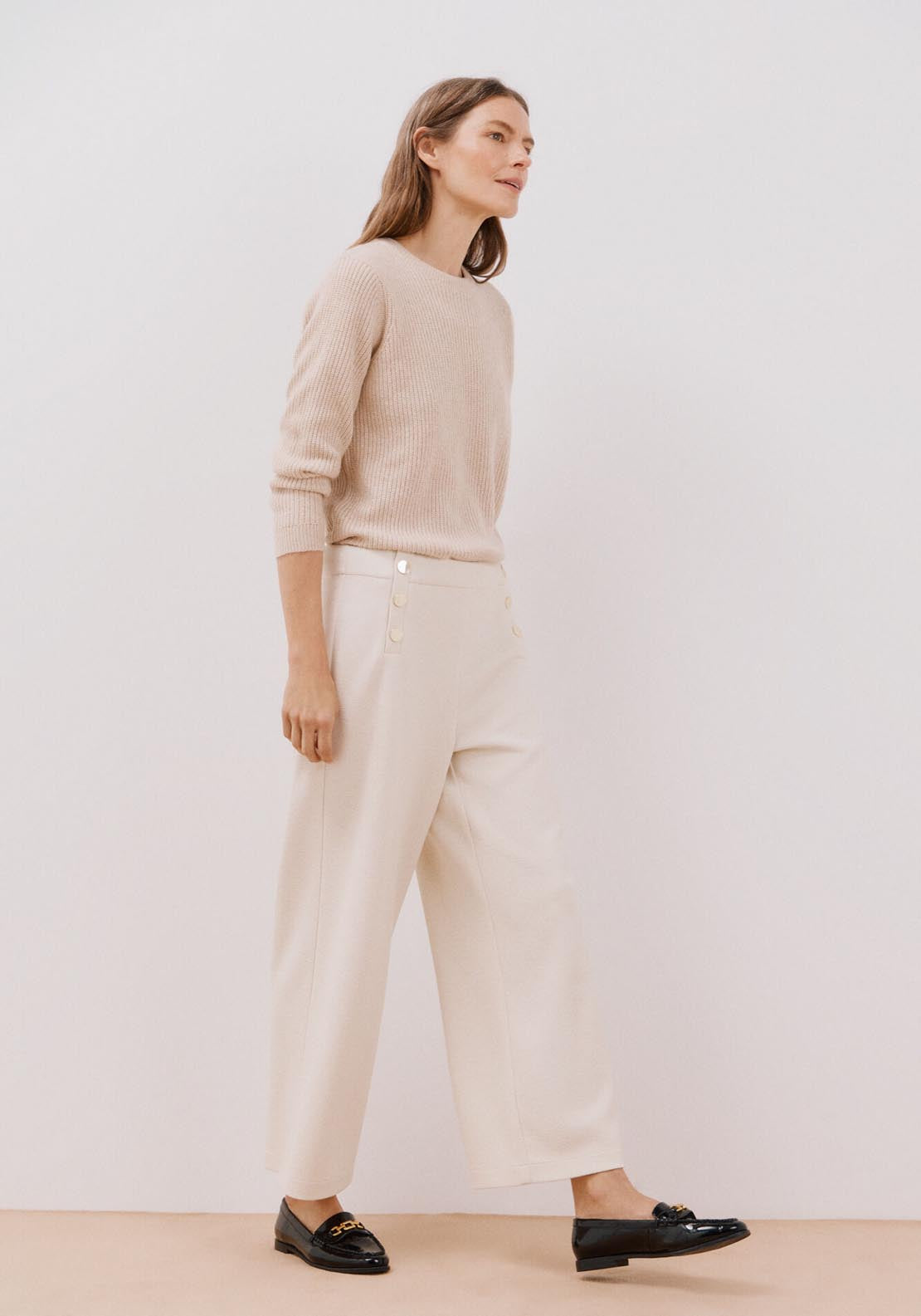 Cortefiel Knit Trousers With Buttons - Ivory 6 Shaws Department Stores
