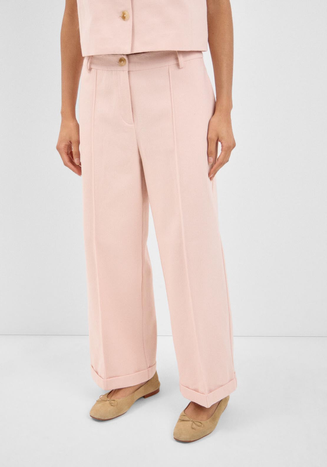 Cortefiel Serge Cropped Trousers - Pink 1 Shaws Department Stores
