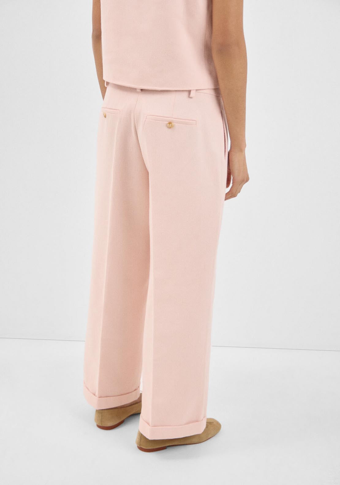 Cortefiel Serge Cropped Trousers - Pink 2 Shaws Department Stores